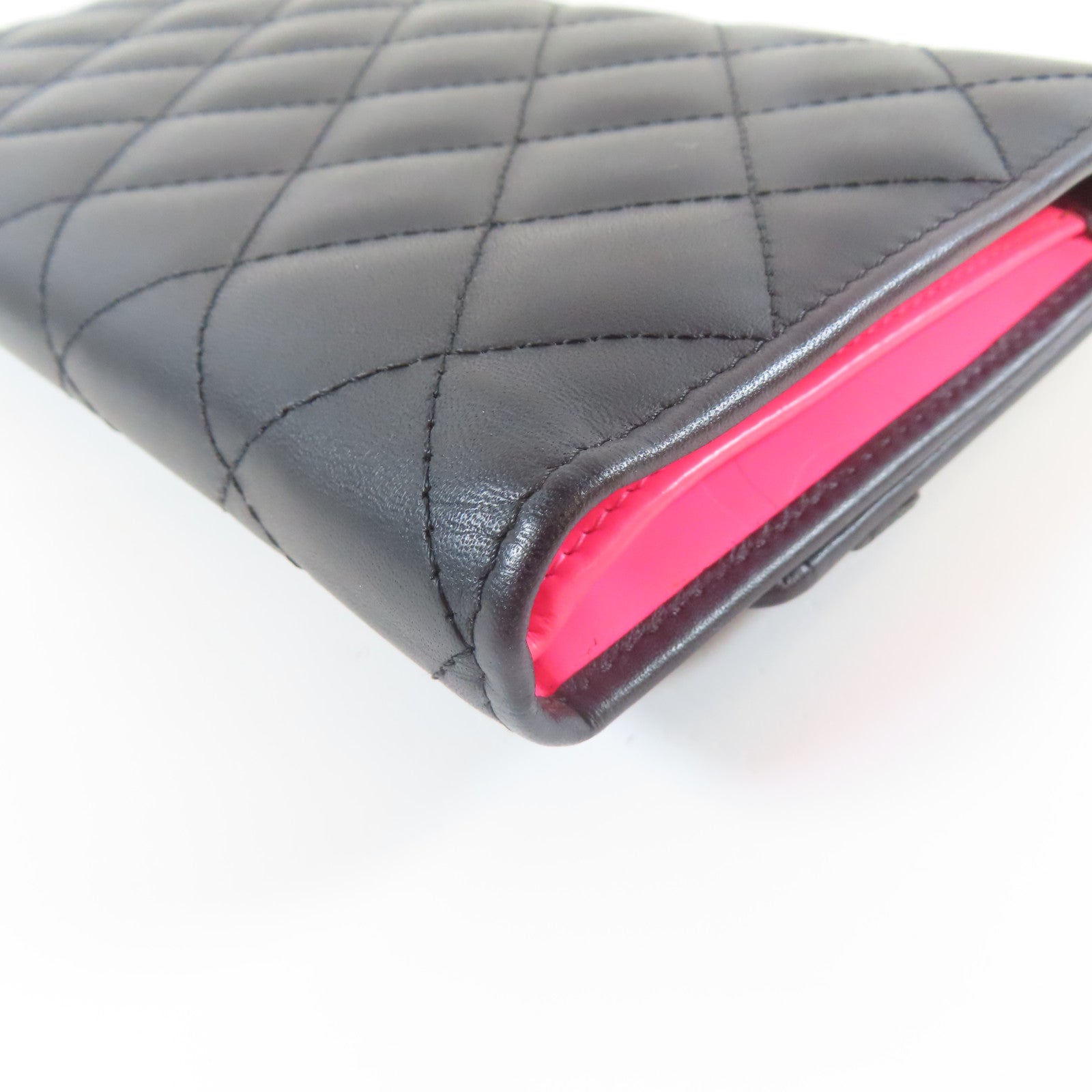 CHANEL 菱格羊皮皮革Cambon Long Wallet銀扣長錢包黑色
