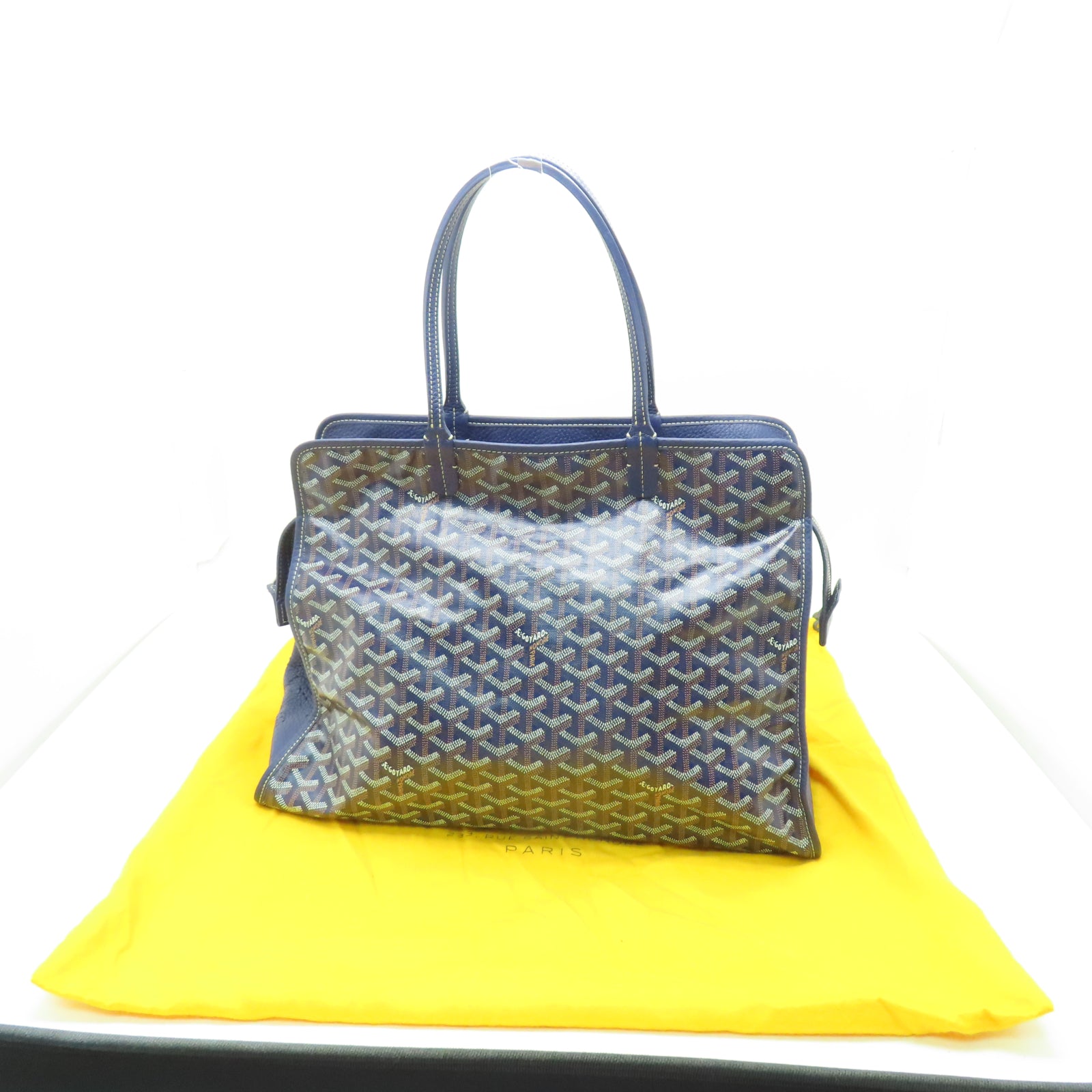 GOYARD 塗層帆布/牛皮皮革Tote Bag銀扣手挽袋藍色