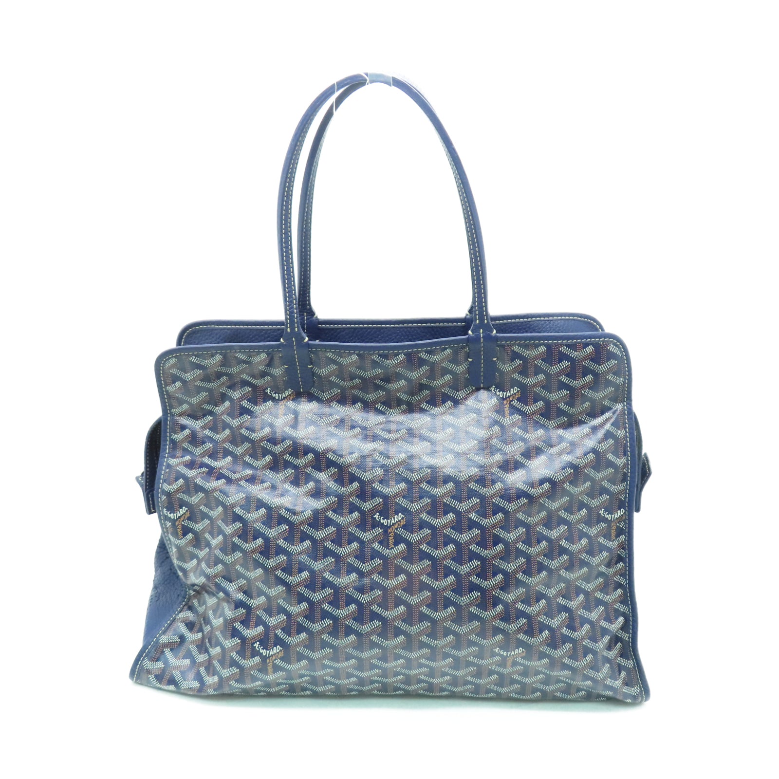 GOYARD 塗層帆布/牛皮皮革Tote Bag銀扣手挽袋藍色