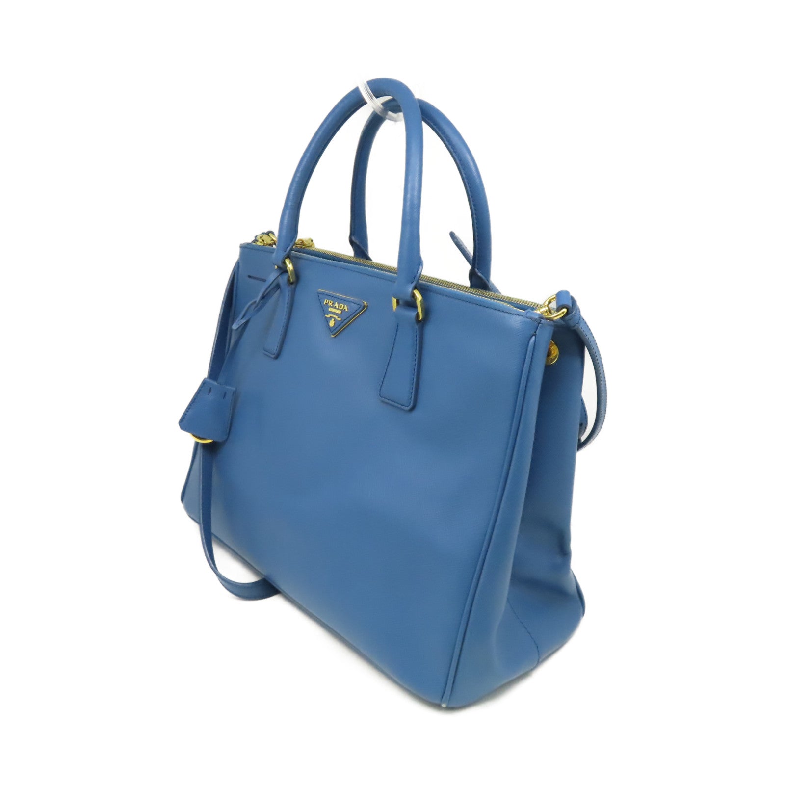 PRADA Saffiano Lux皮革Galleria 2Way Shoulder Bag金扣手挽肩背兩用袋藍色