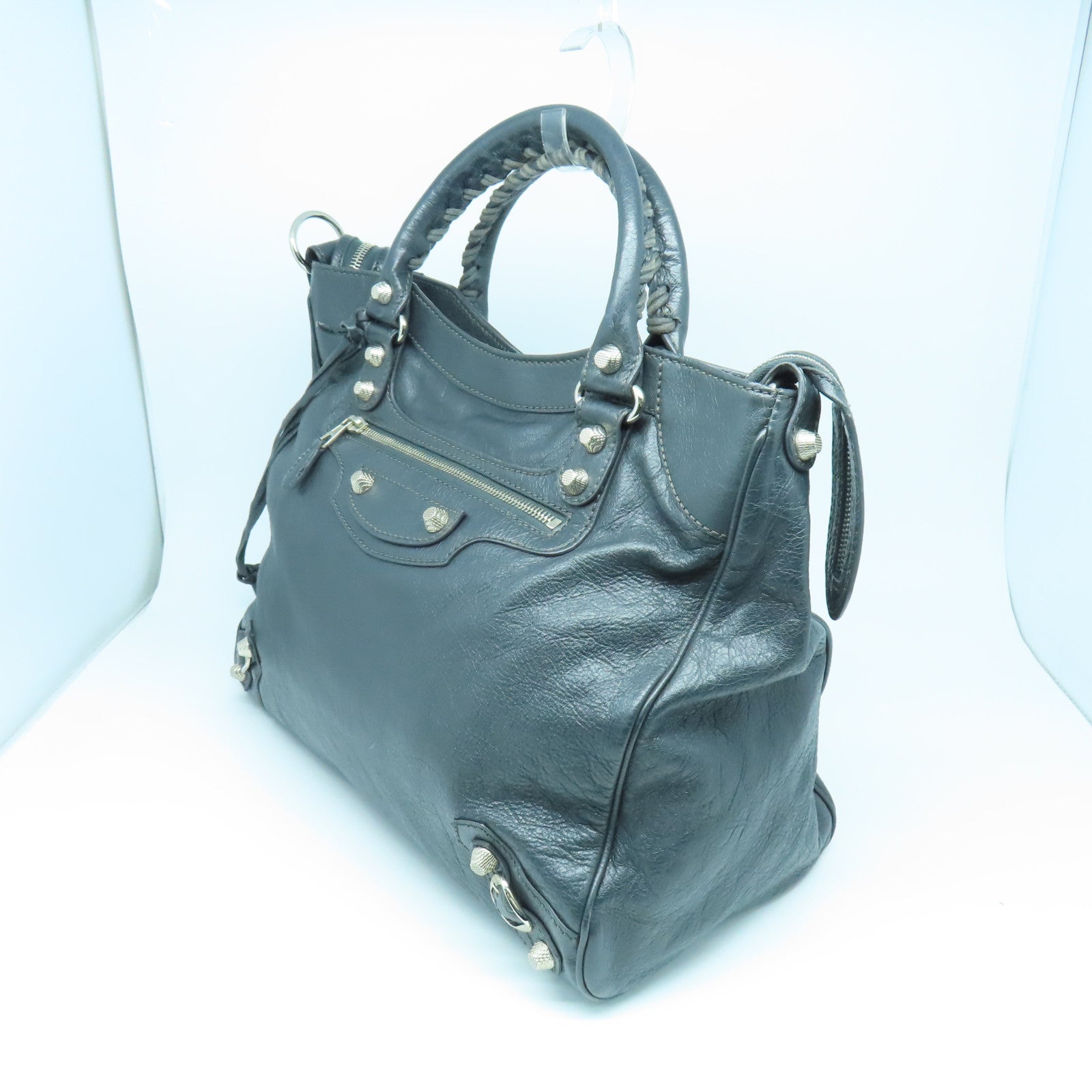 BALENCIAGA 牛皮皮革Giant Velo银扣肩背袋灰色
