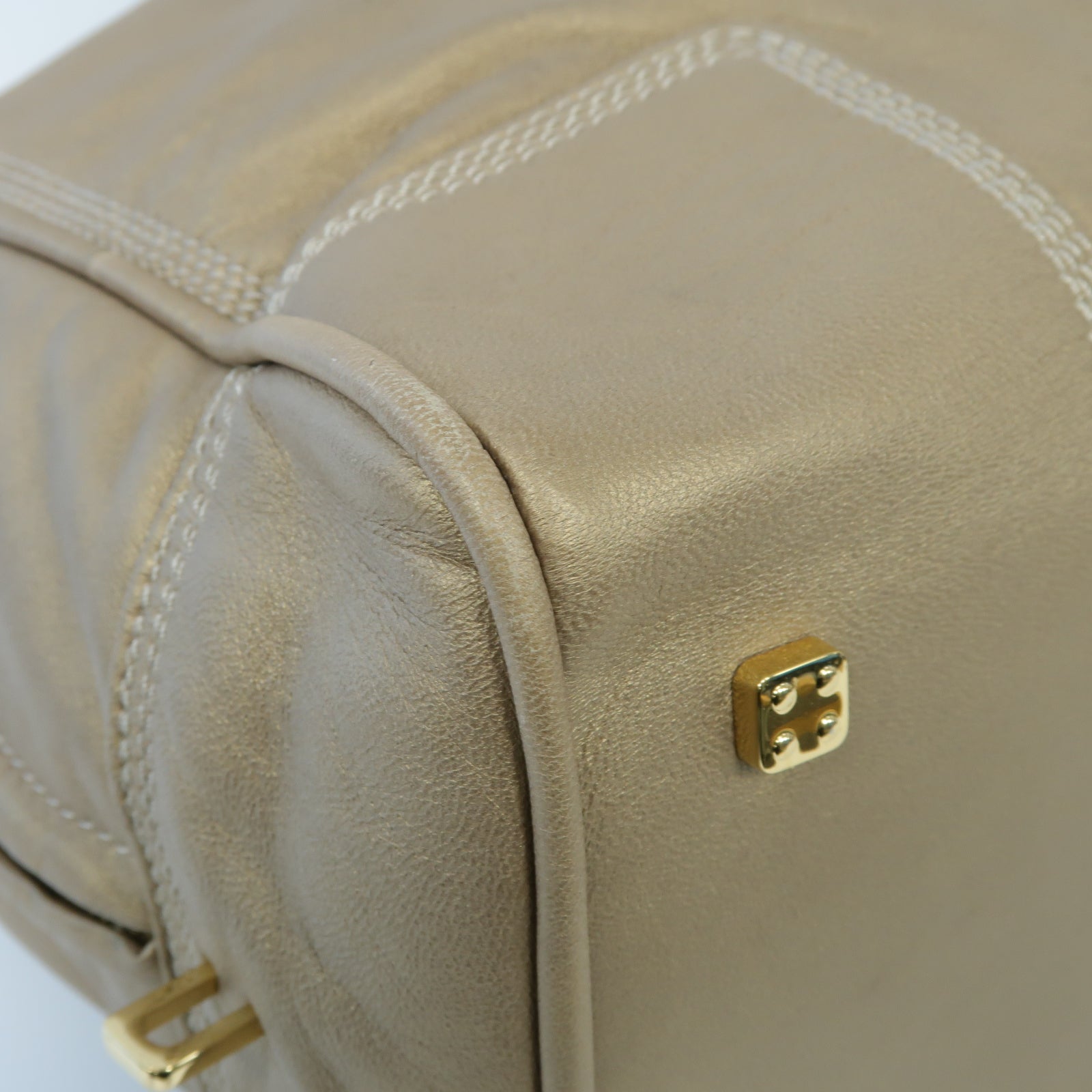 LOEWE 羊皮皮革Amazona金扣手挽袋金色