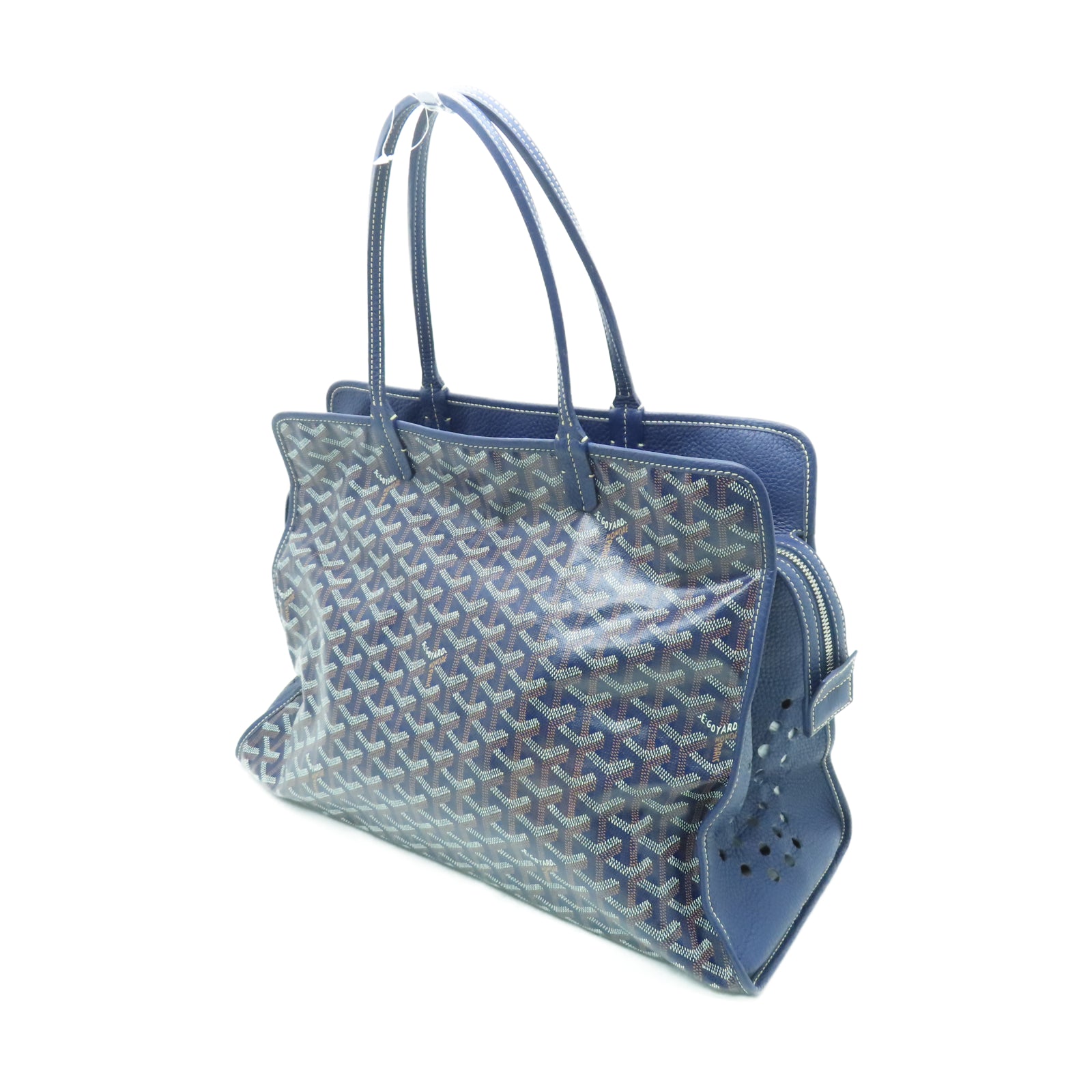 GOYARD 塗層帆布/牛皮皮革Tote Bag銀扣手挽袋藍色