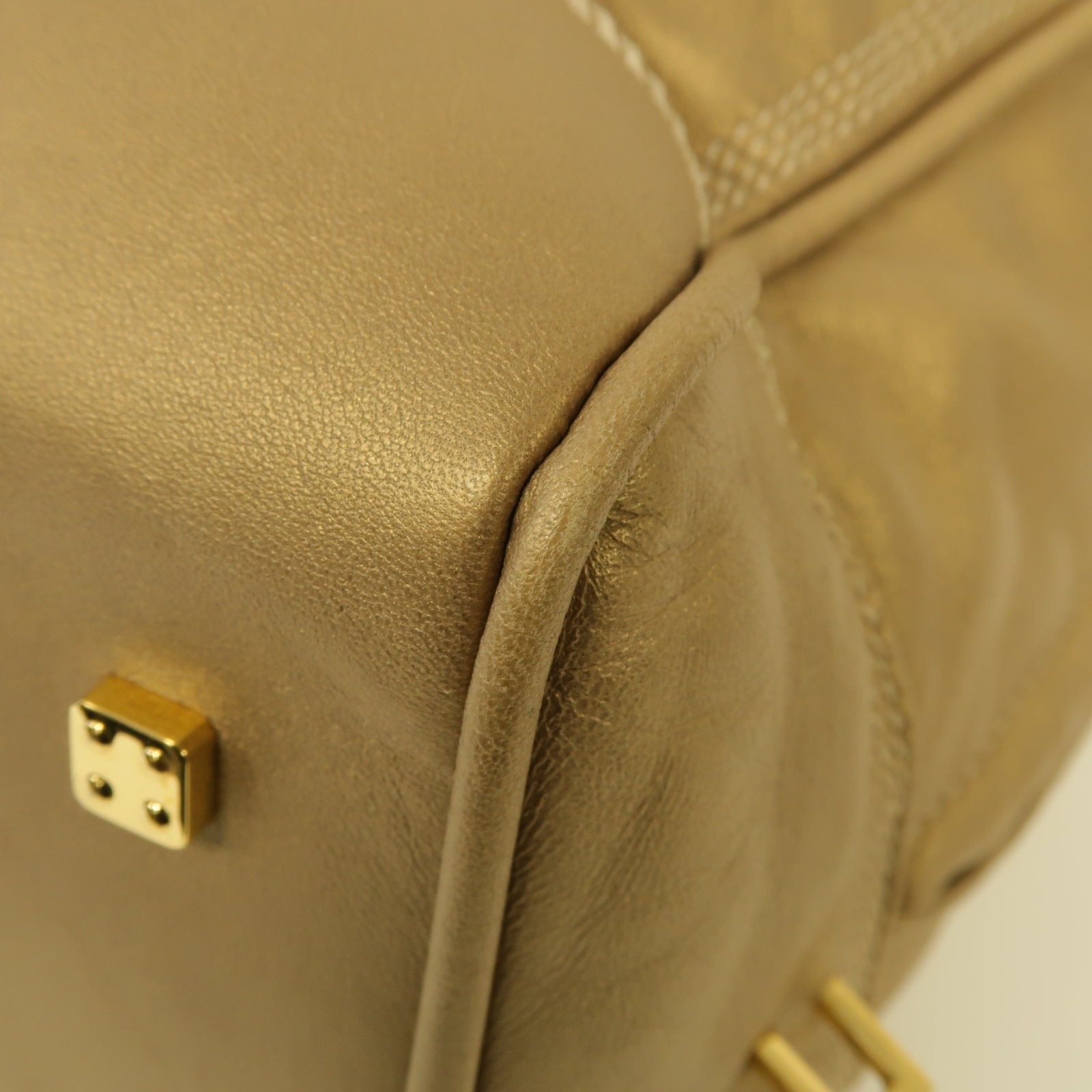 LOEWE 羊皮皮革Amazona金扣手挽袋金色