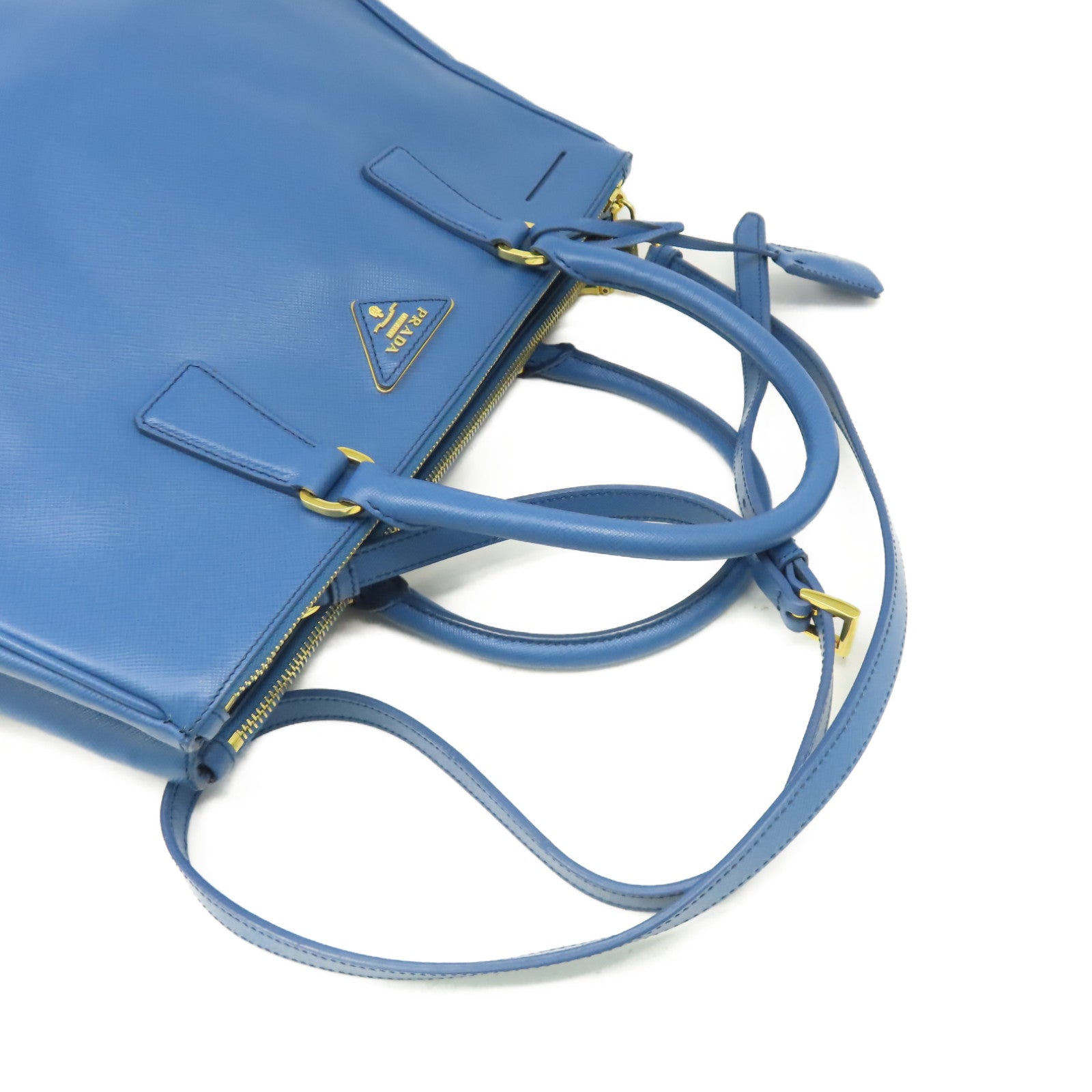 PRADA Saffiano Lux皮革Galleria 2Way Shoulder Bag金扣手挽肩背兩用袋藍色
