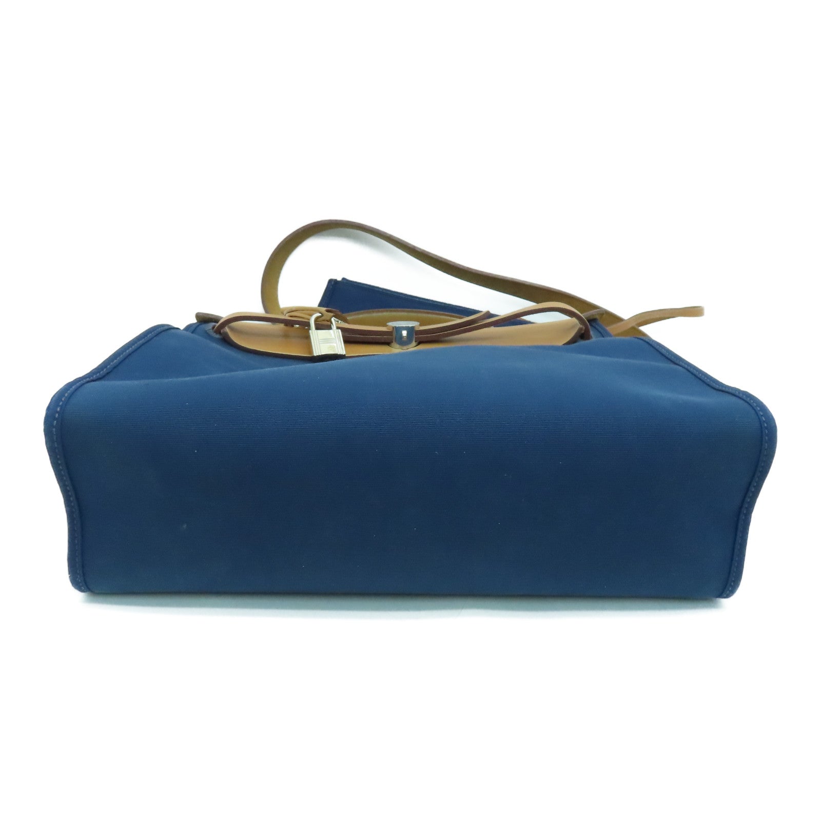 HERMES 帆布HerBag PM銀扣手挽肩背兩用袋Blue De Malte/藍色