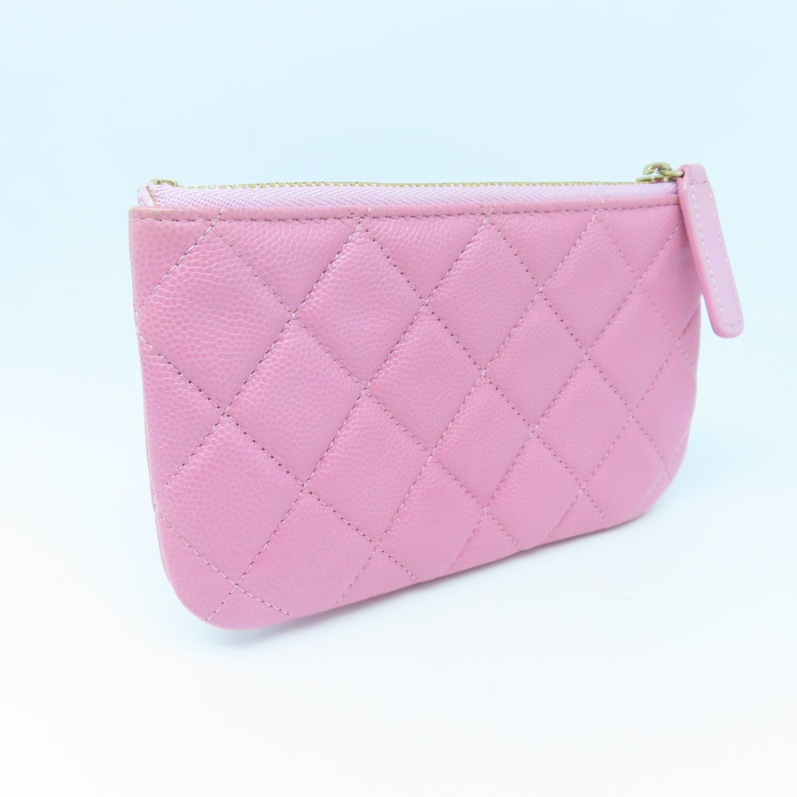 CHANEL Diamond Caviar Leather Mini Pouch Gold Buckle Clutch Pink