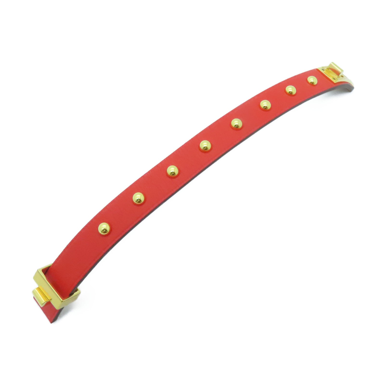 HERMES Swift皮革Mini Dog Clous Ronds金扣手鐲紅色