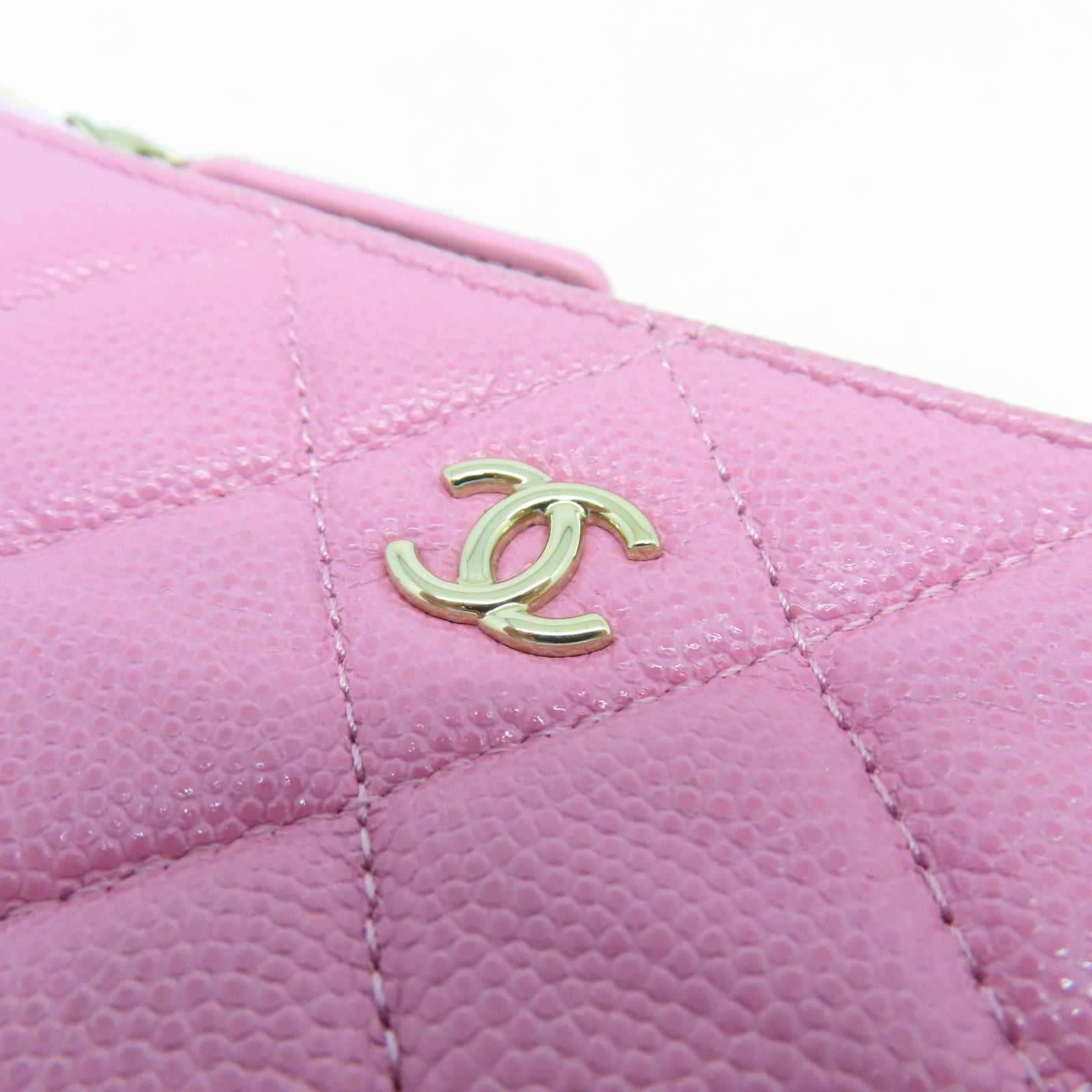 CHANEL Diamond Caviar Leather Mini Pouch Gold Buckle Clutch Pink