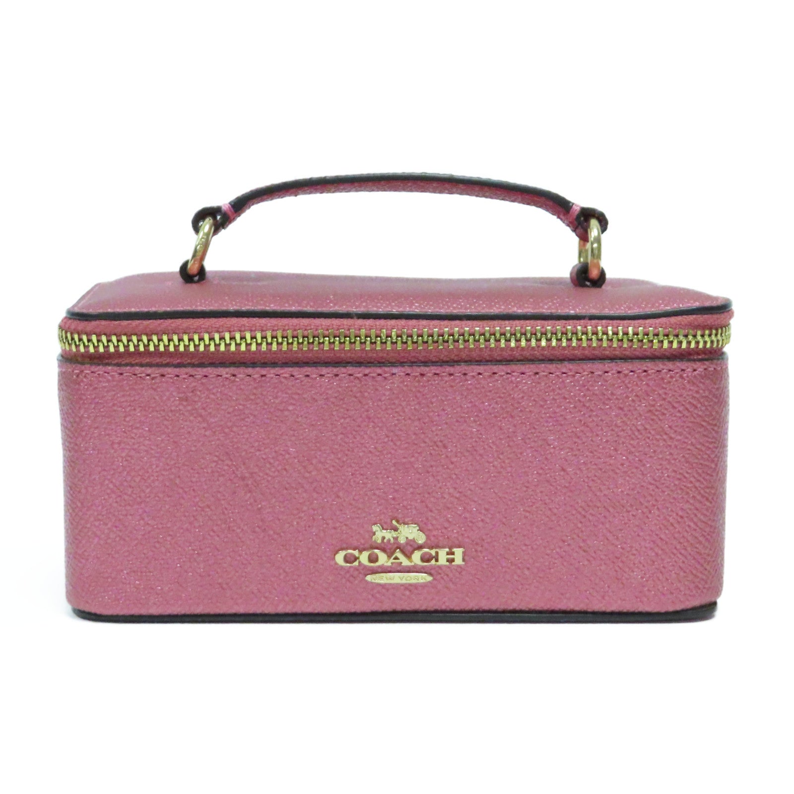 COACH 皮革Mini Vanity Case金扣手挽袋粉紅色