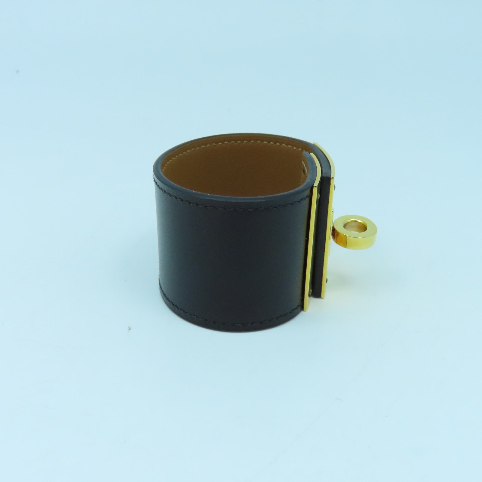 HERMES Swift皮革Kelly Dog Bracelet金扣手鐲黑色/啡色