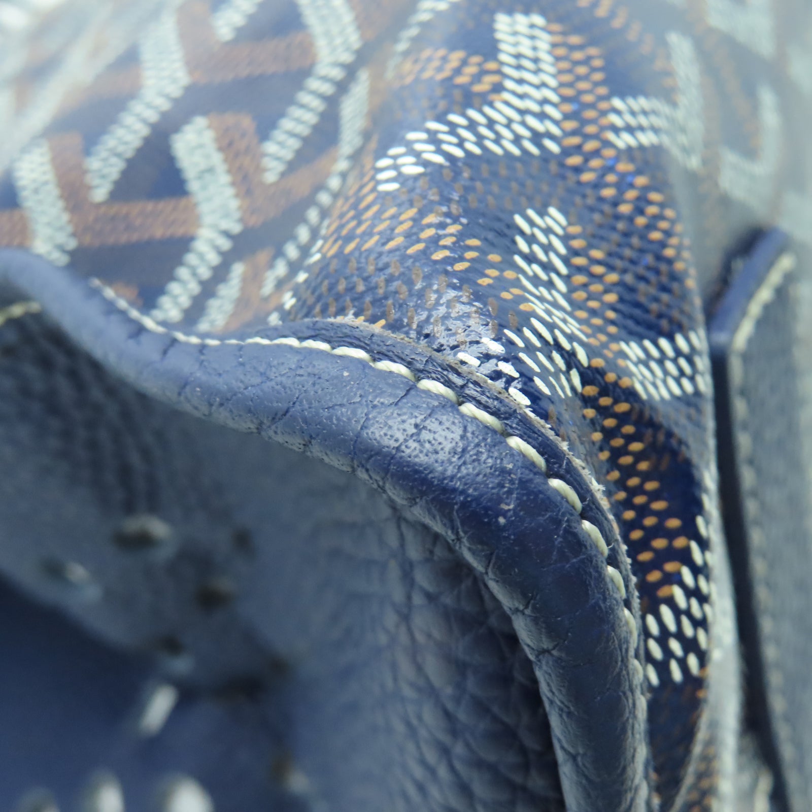 GOYARD 塗層帆布/牛皮皮革Tote Bag銀扣手挽袋藍色