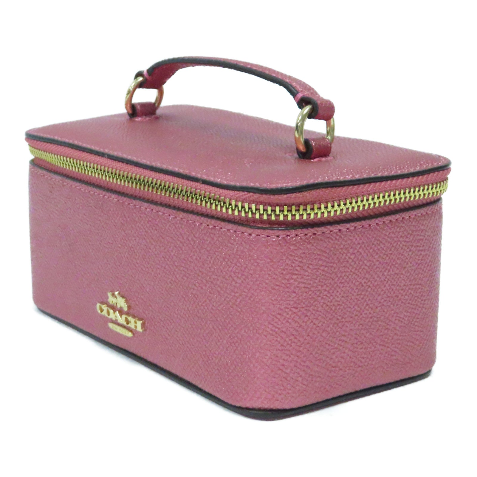 COACH 皮革Mini Vanity Case金扣手挽袋粉紅色
