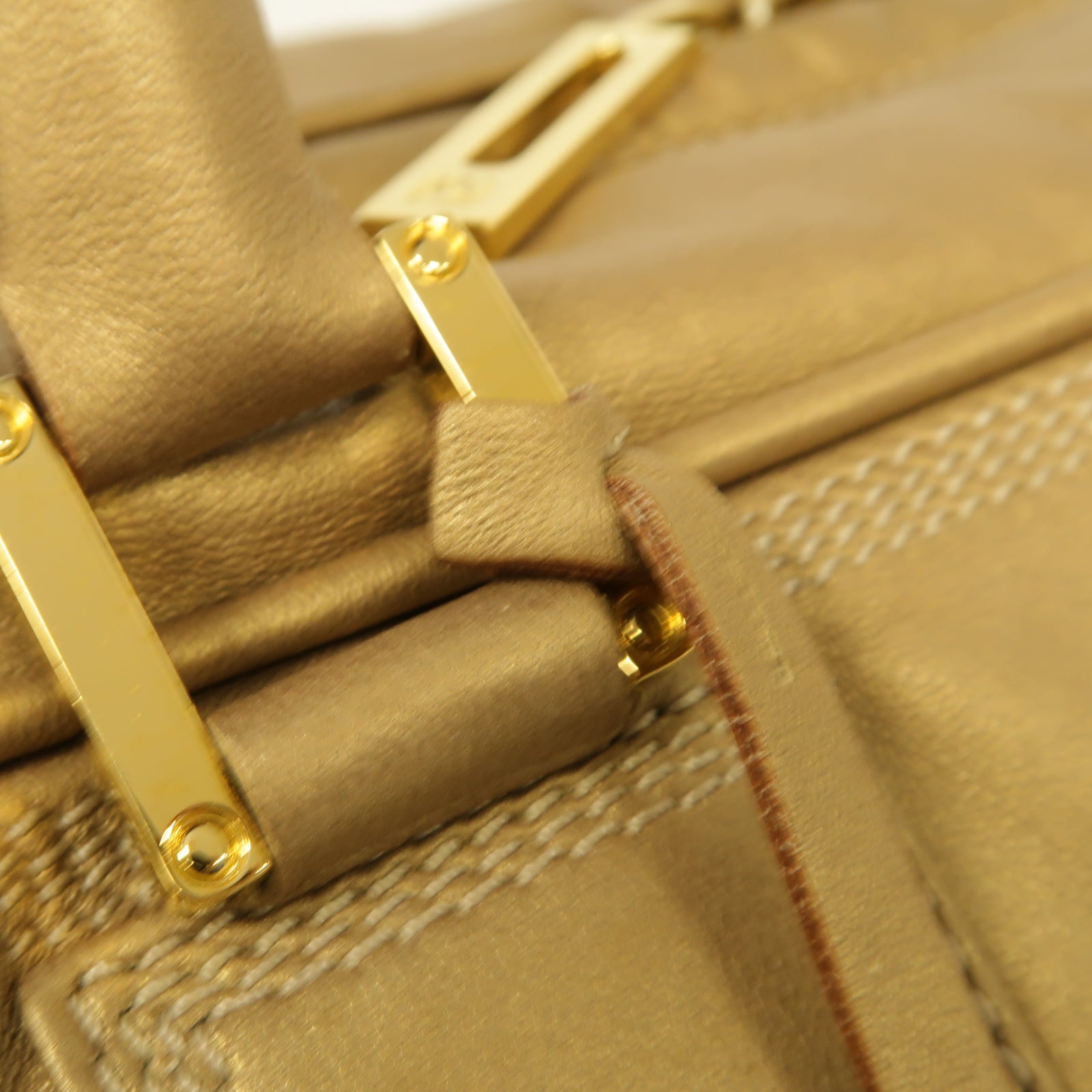 LOEWE 羊皮皮革Amazona金扣手挽袋金色