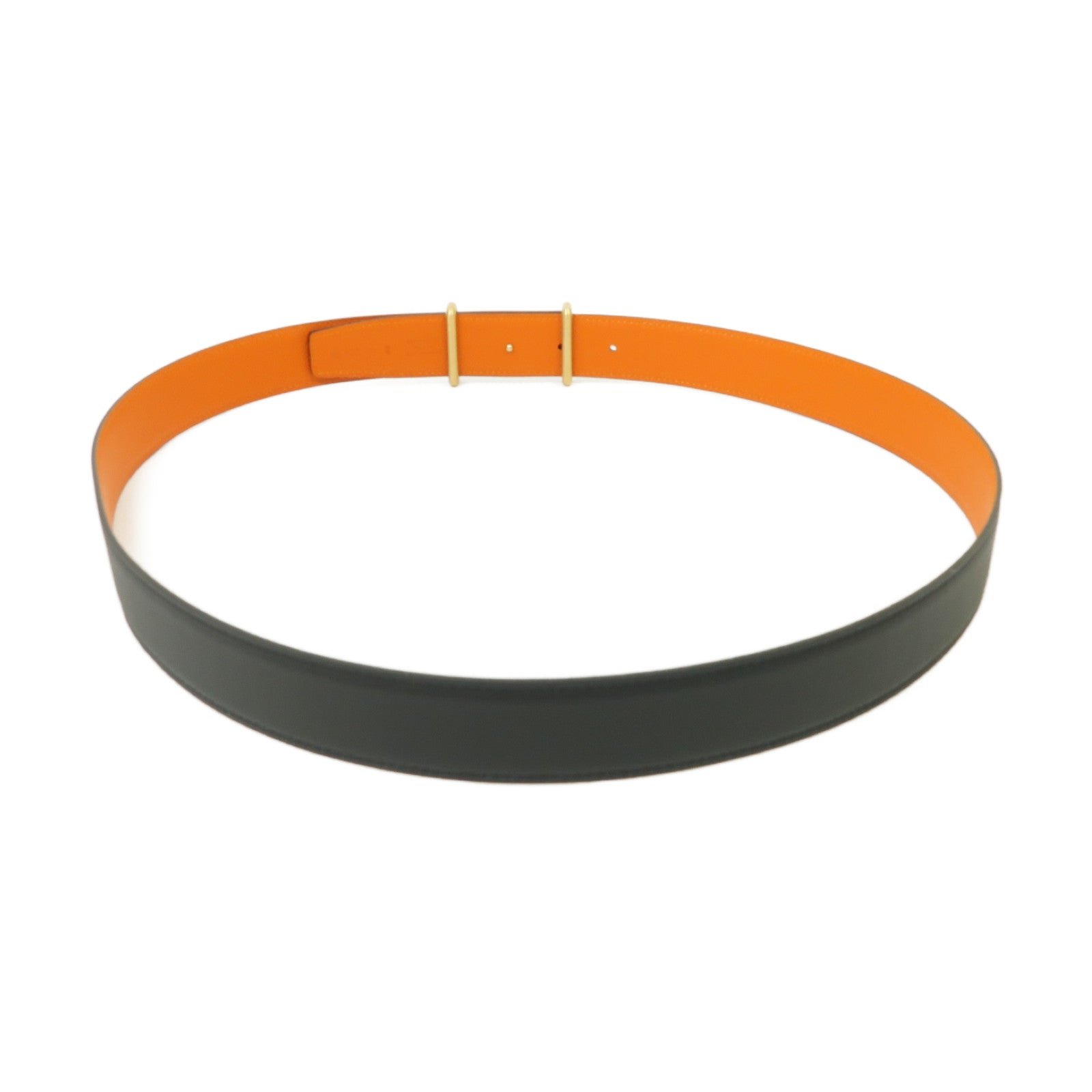 HERMES Box Calf皮革Belt金扣皮帶黒色/橙色
