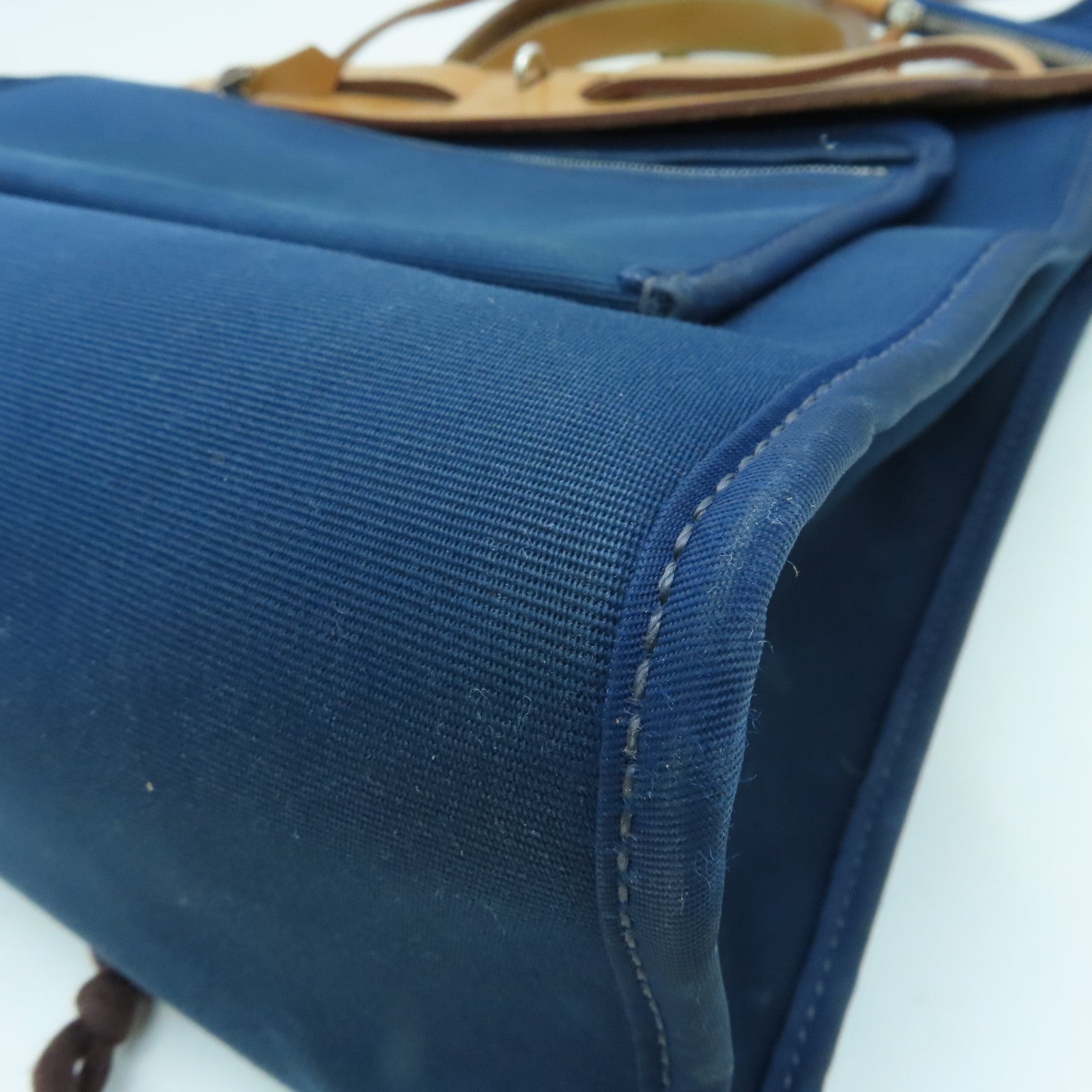 HERMES 帆布HerBag PM銀扣手挽肩背兩用袋Blue De Malte/藍色