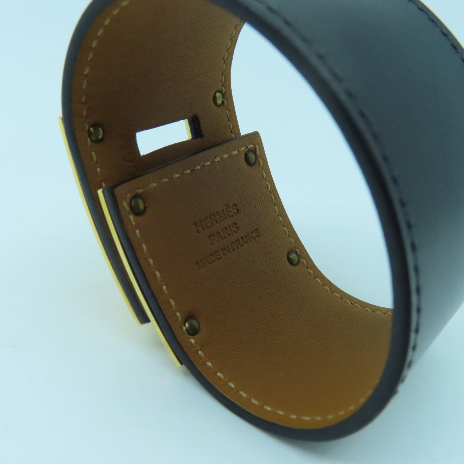 HERMES Swift皮革Kelly Dog Bracelet金扣手鐲黑色/啡色