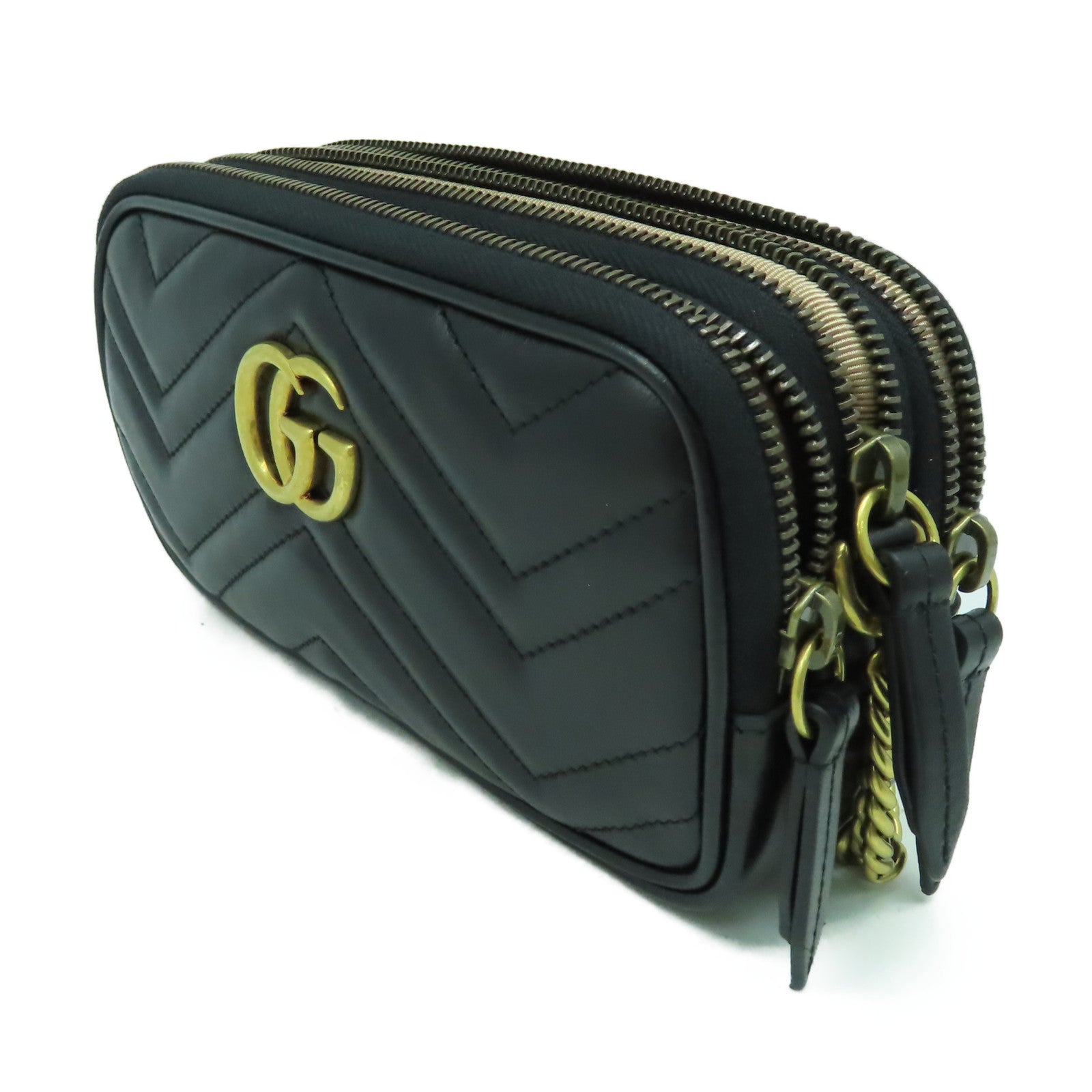 GUCCI 牛皮皮革GG Marmont金扣鏈帶肩背袋黑色