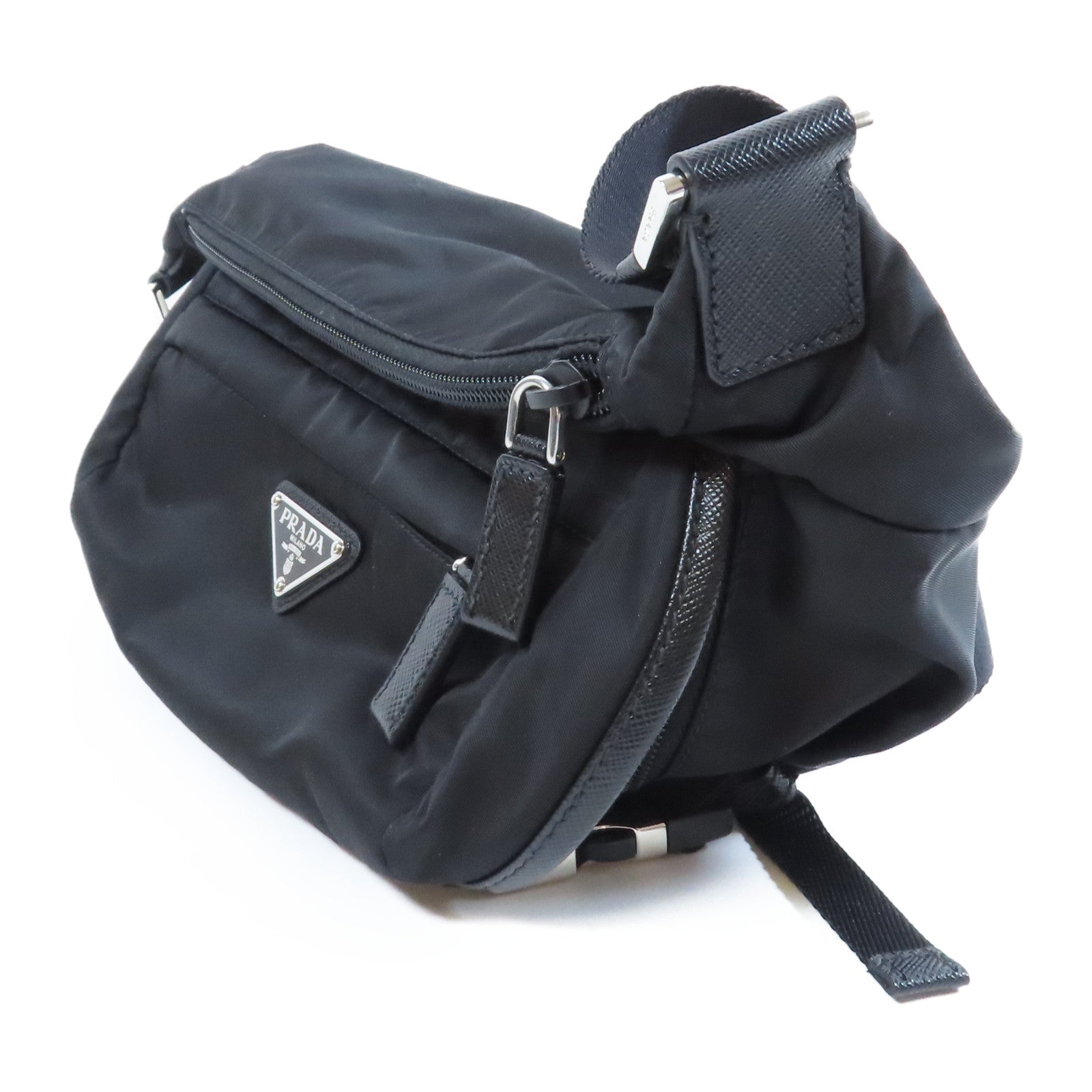 PRADA 尼龍Shoulder Bag銀扣肩背袋黑色