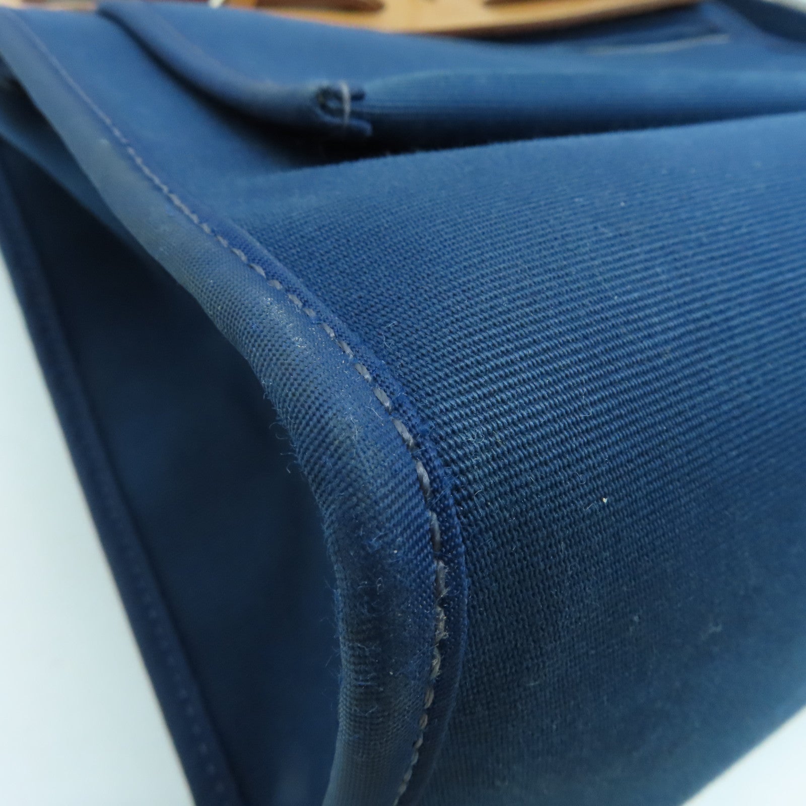 HERMES 帆布HerBag PM銀扣手挽肩背兩用袋Blue De Malte/藍色