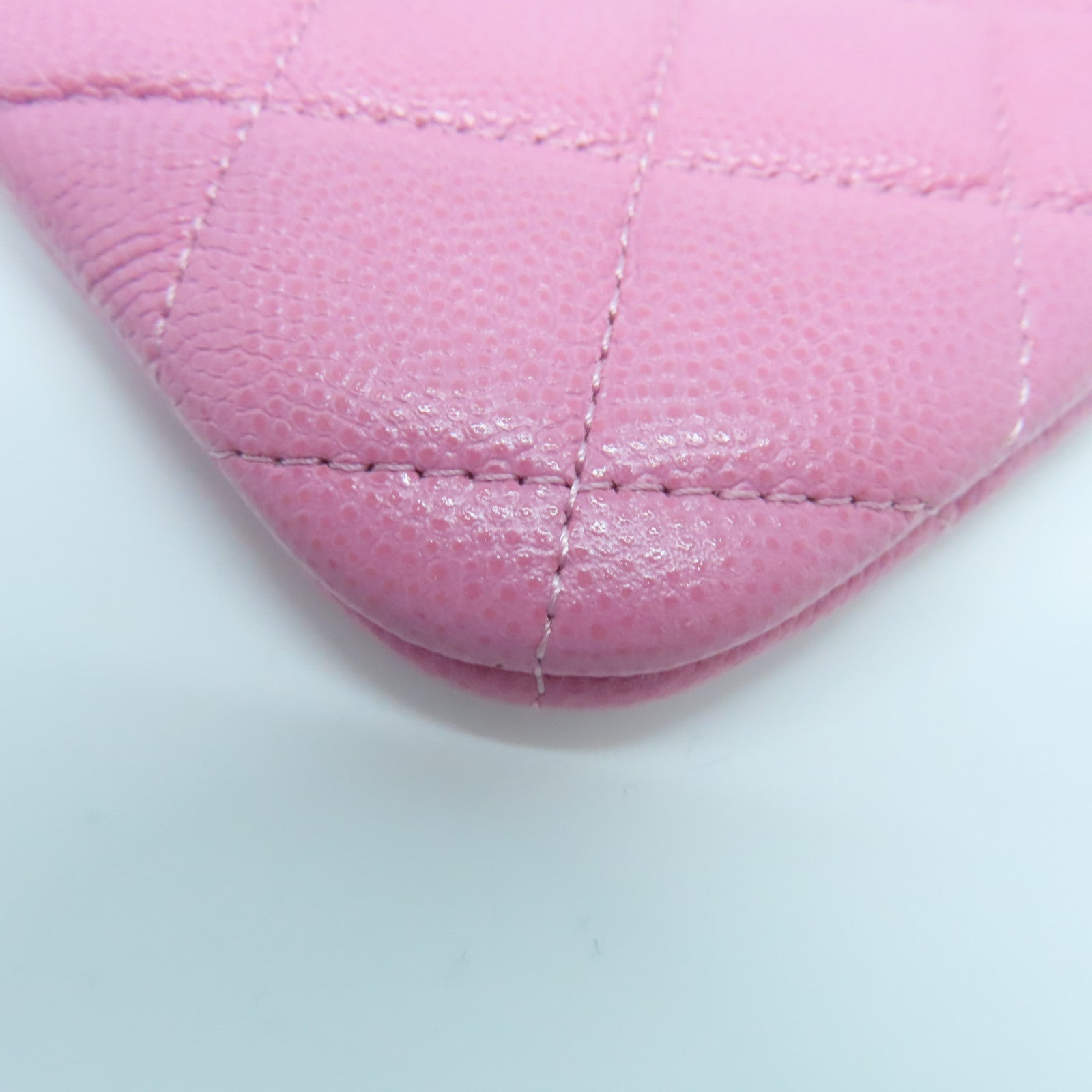 CHANEL Diamond Caviar Leather Mini Pouch Gold Buckle Clutch Pink