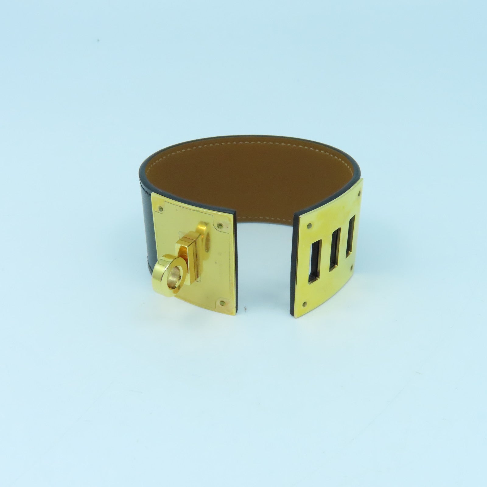 HERMES Swift皮革Kelly Dog Bracelet金扣手鐲黑色/啡色