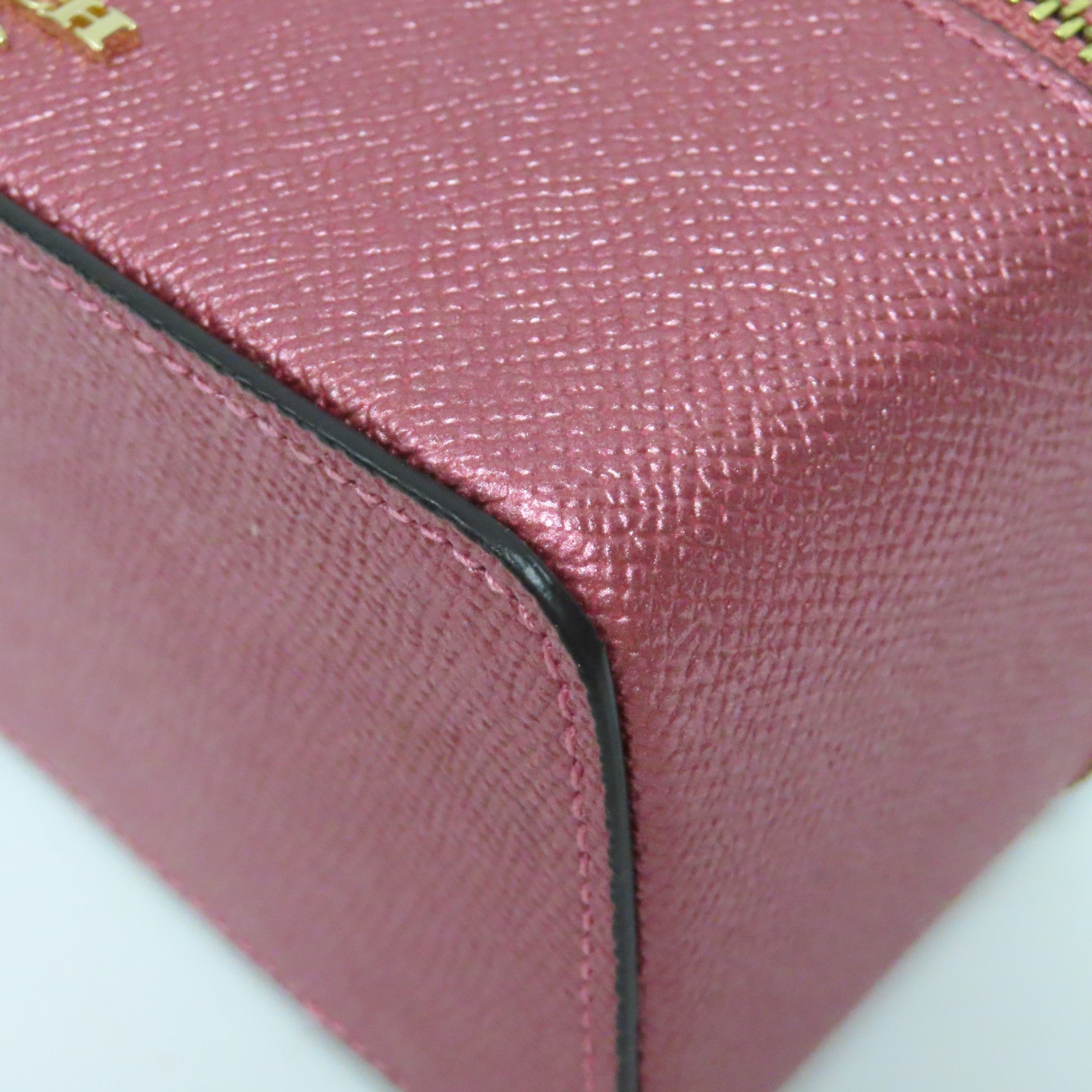 COACH 皮革Mini Vanity Case金扣手挽袋粉紅色