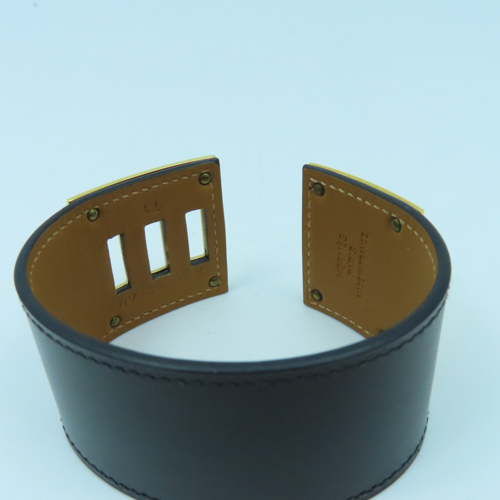 HERMES Swift皮革Kelly Dog Bracelet金扣手鐲黑色/啡色