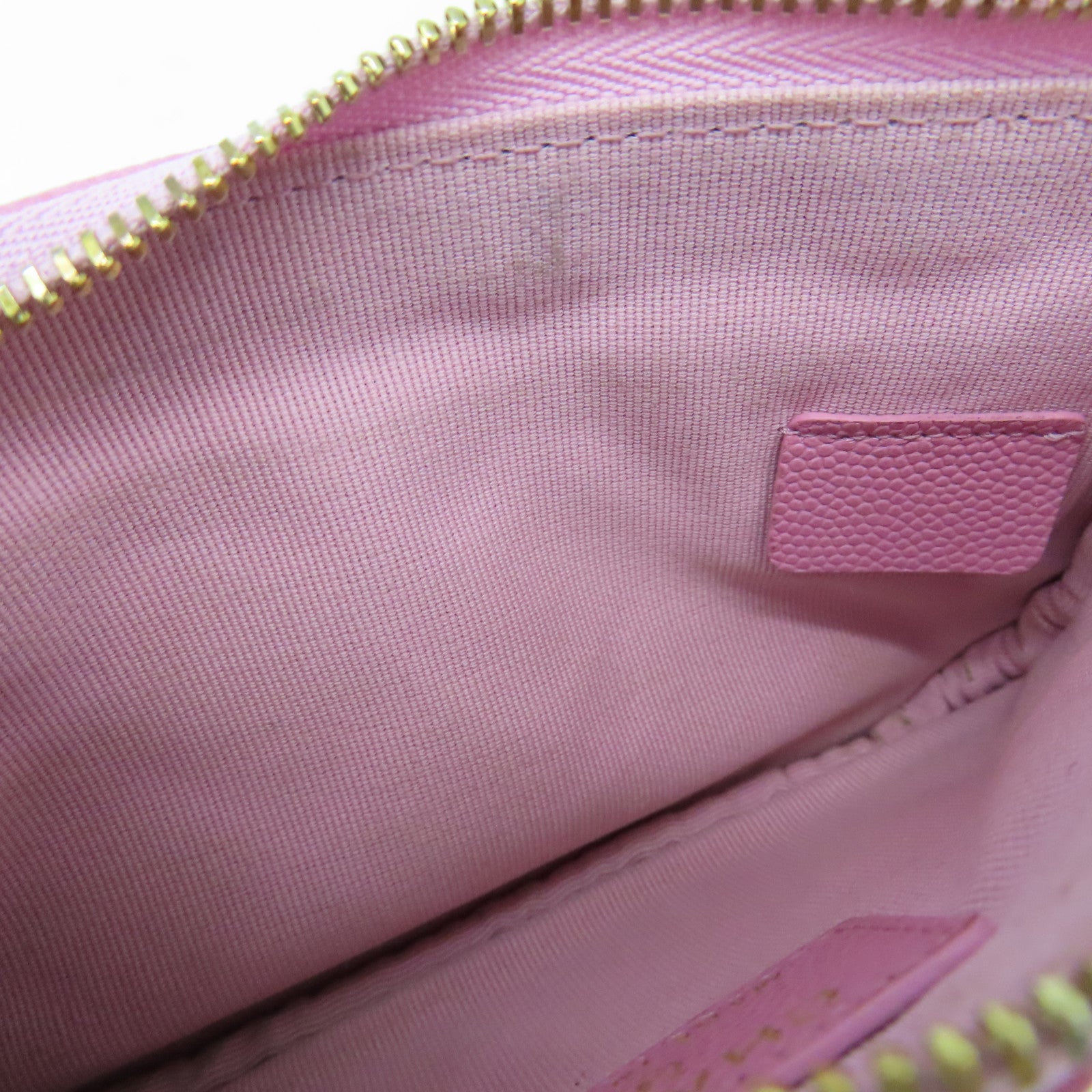 CHANEL Diamond Caviar Leather Mini Pouch Gold Buckle Clutch Pink