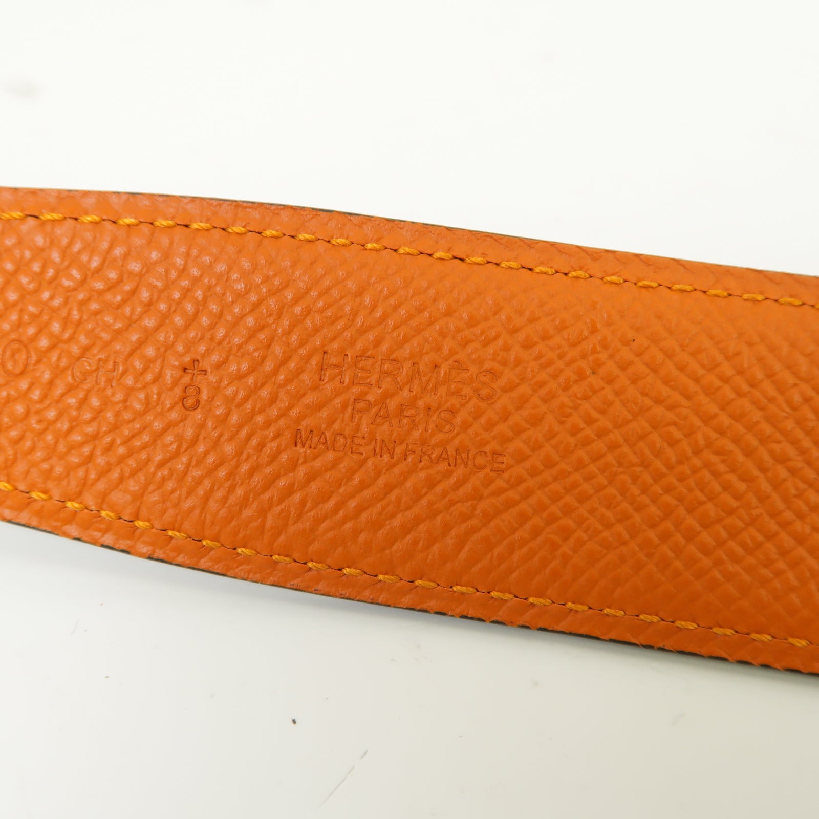 HERMES Box Calf皮革Belt金扣皮帶黒色/橙色