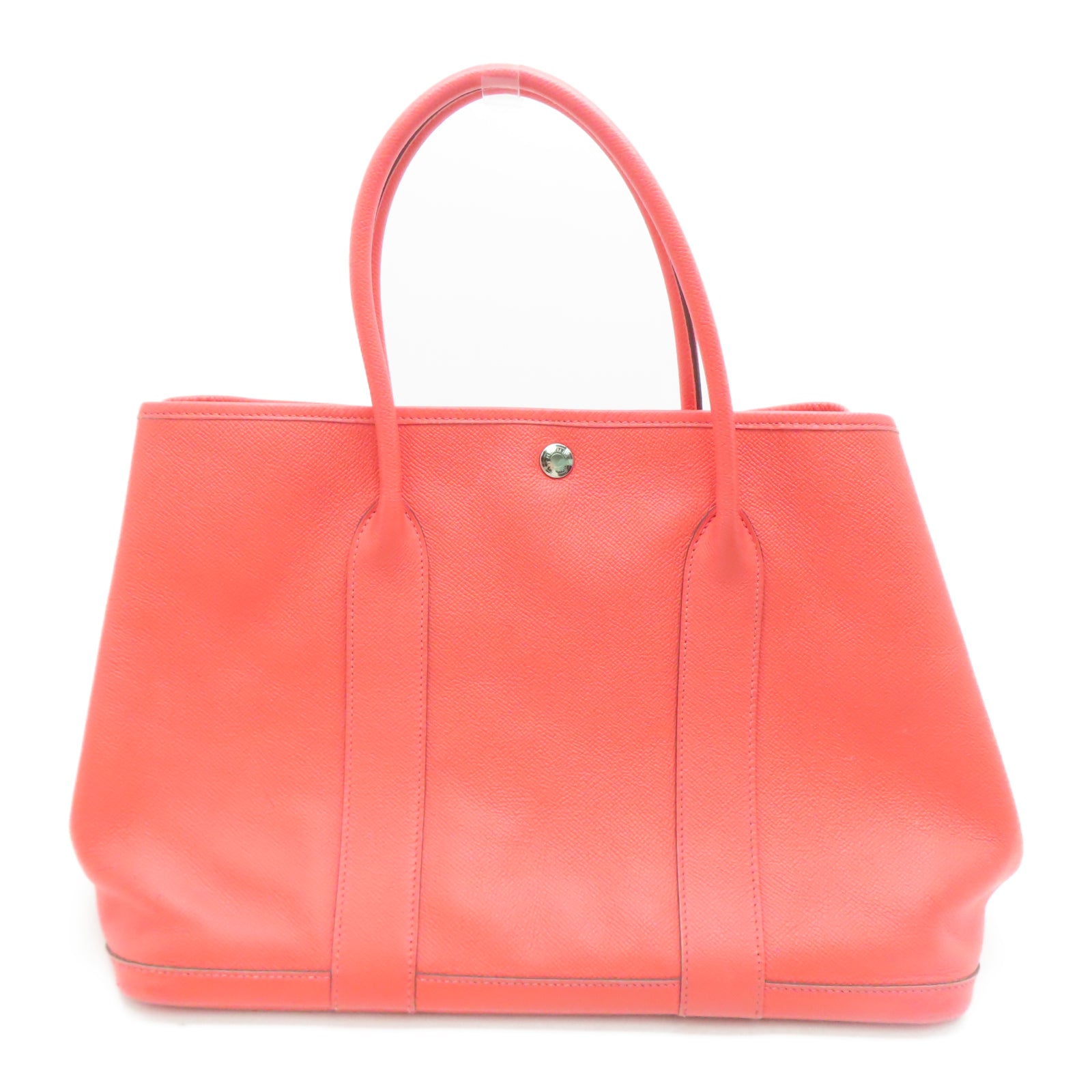 HERMES Veau Epsom皮革GardenParty PM银扣手挽袋糖果红色