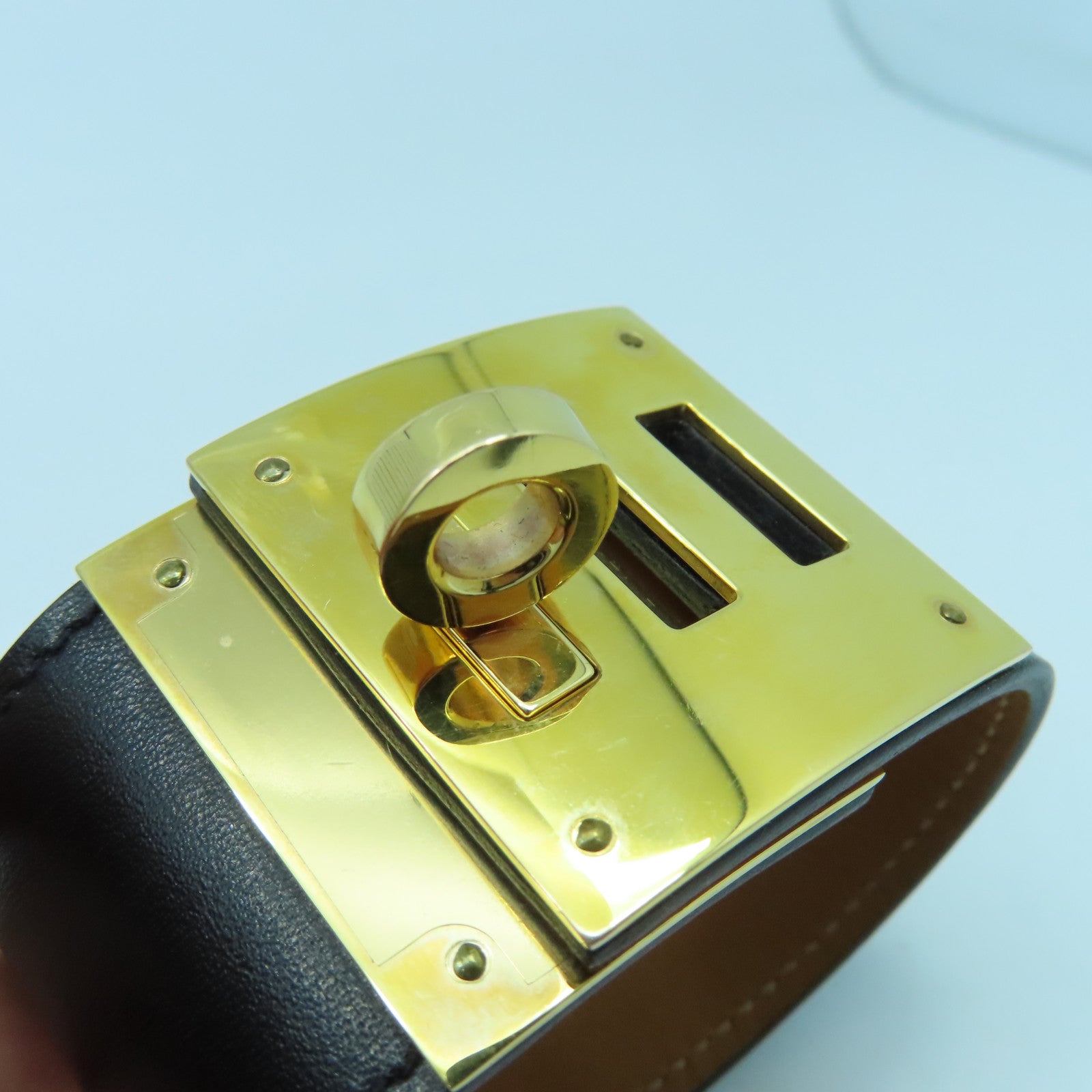HERMES Swift皮革Kelly Dog Bracelet金扣手鐲黑色/啡色