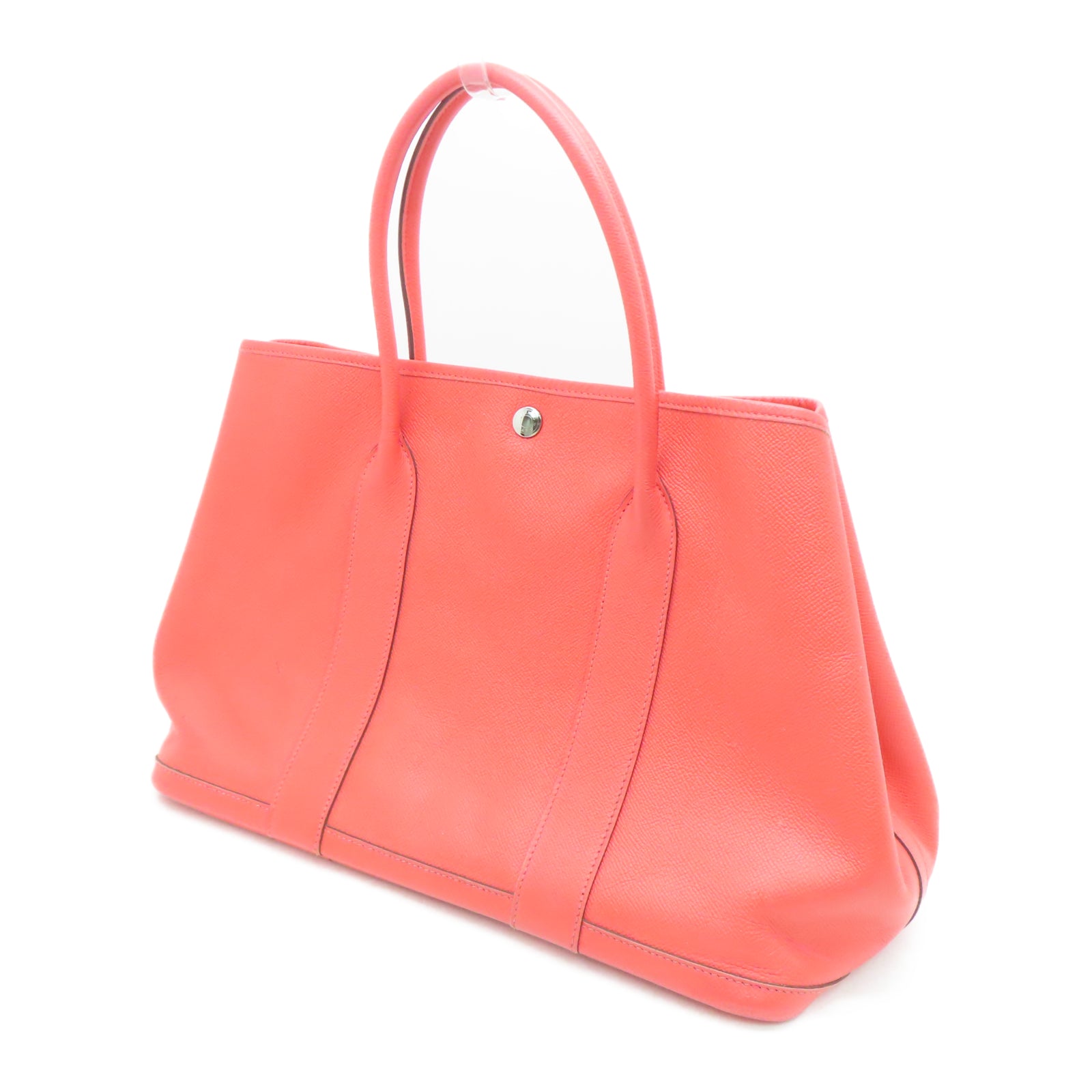 HERMES Veau Epsom皮革GardenParty PM银扣手挽袋糖果红色