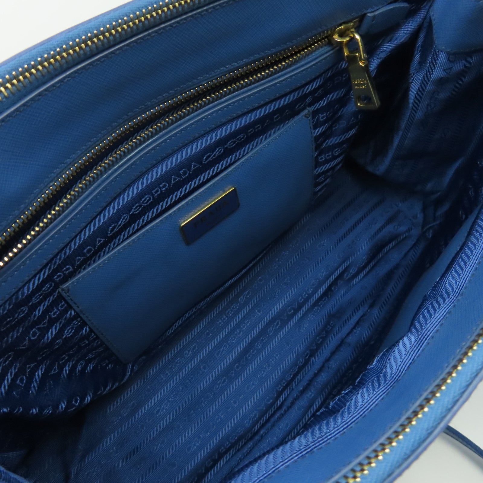 PRADA Saffiano Lux皮革Galleria 2Way Shoulder Bag金扣手挽肩背兩用袋藍色