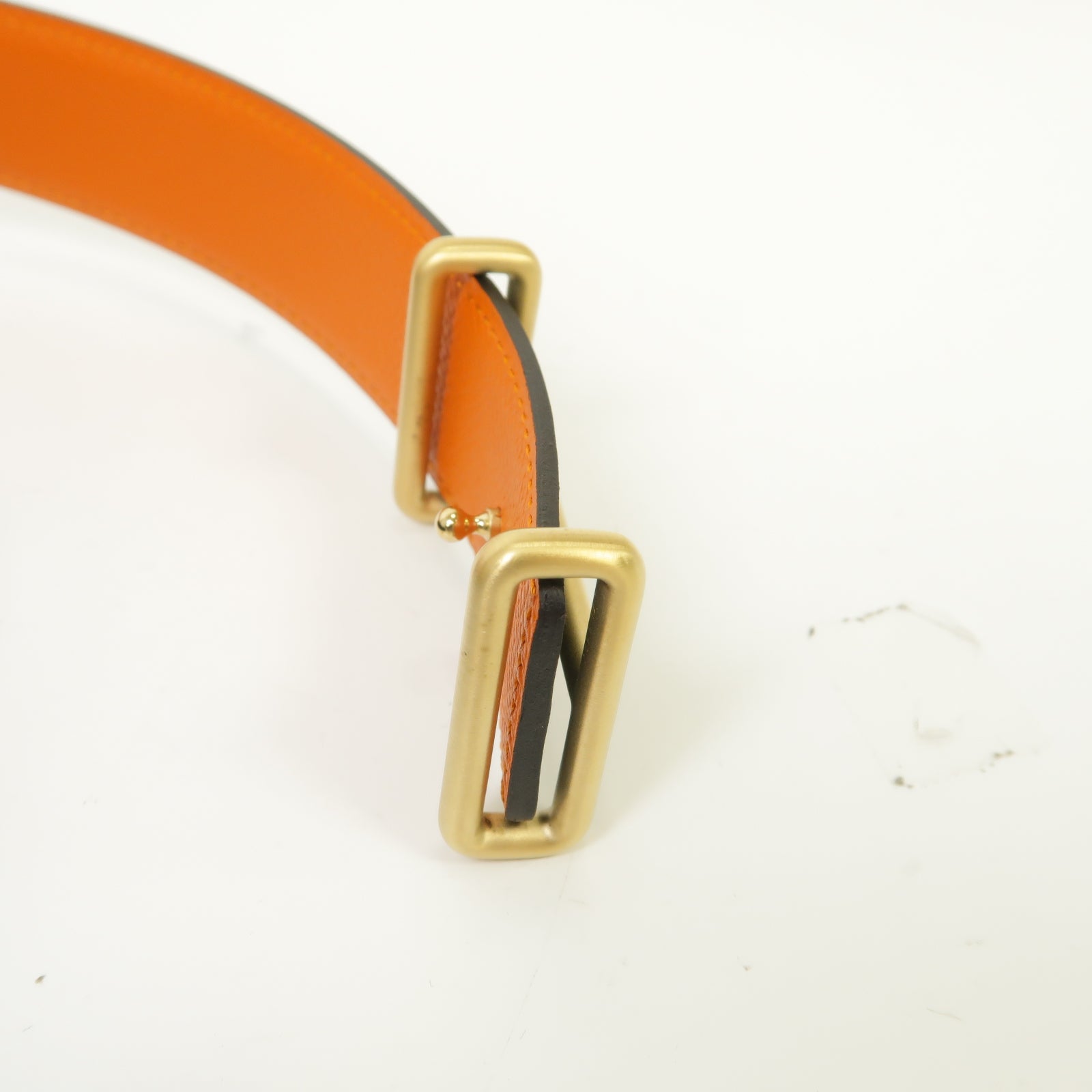 HERMES Box Calf皮革Belt金扣皮帶黒色/橙色