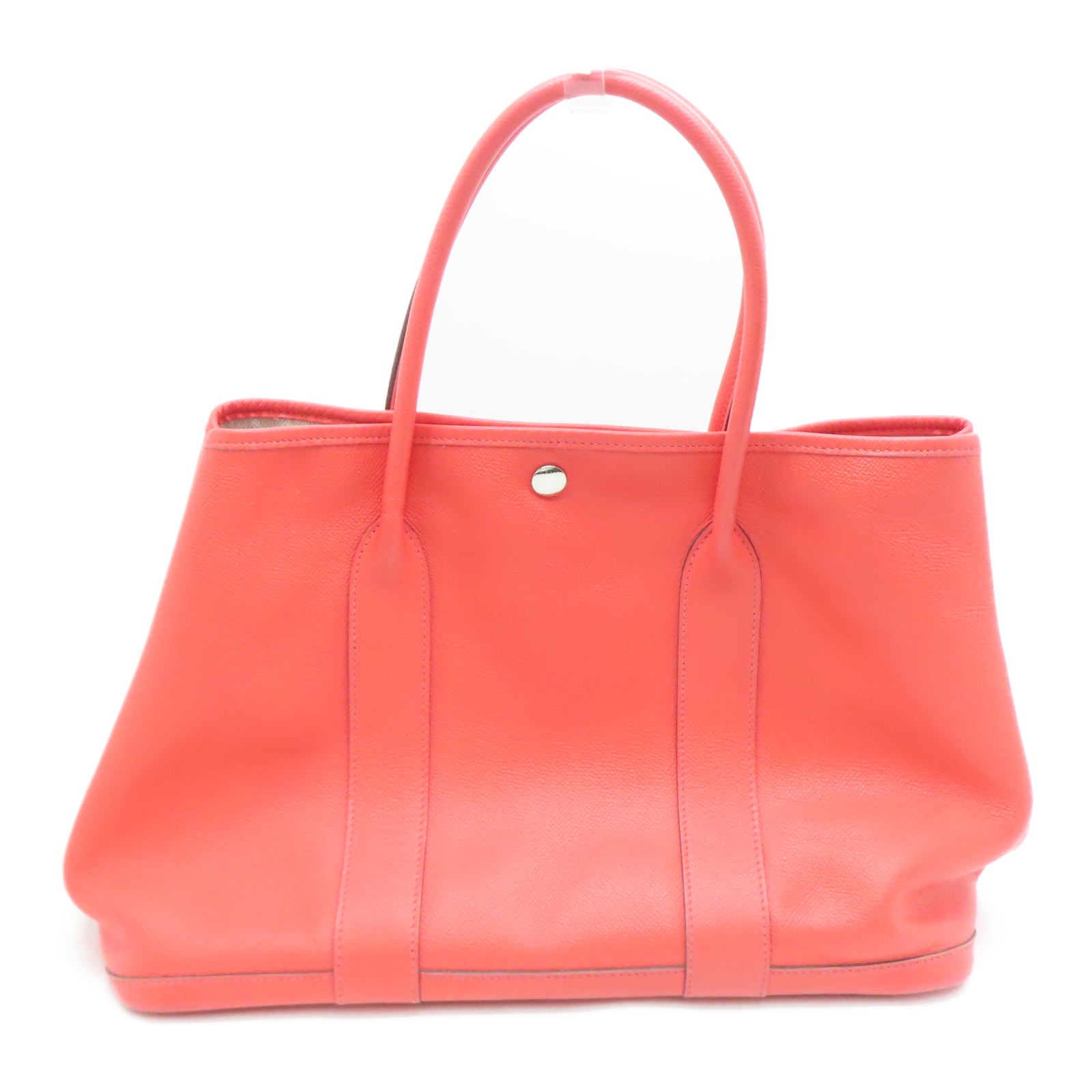 HERMES Veau Epsom皮革GardenParty PM银扣手挽袋糖果红色