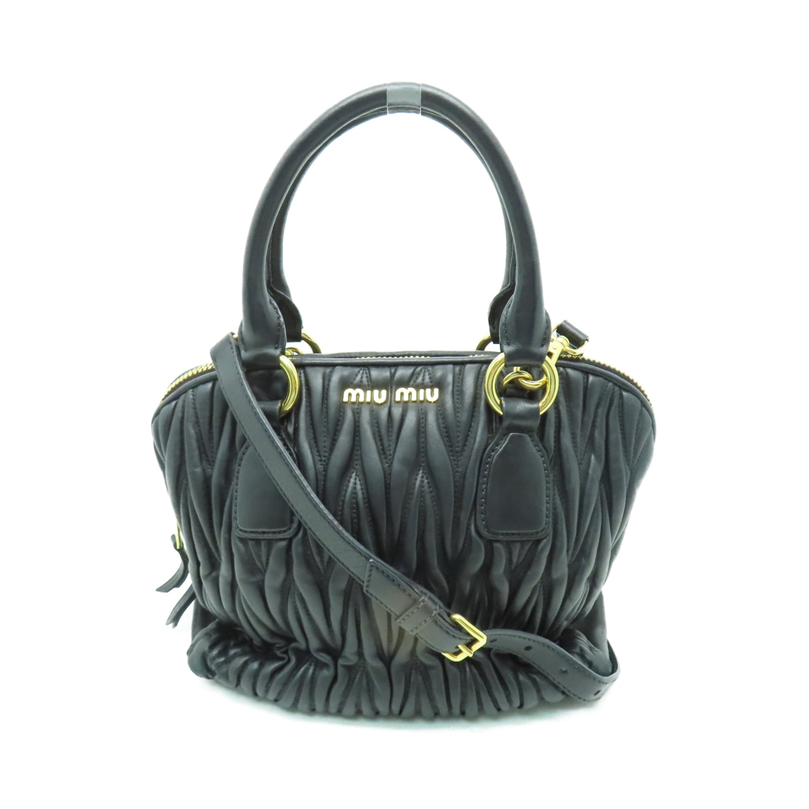 Miu Miu 羊皮皮革2 Way Shoulder金扣手挽肩背兩用袋黑色