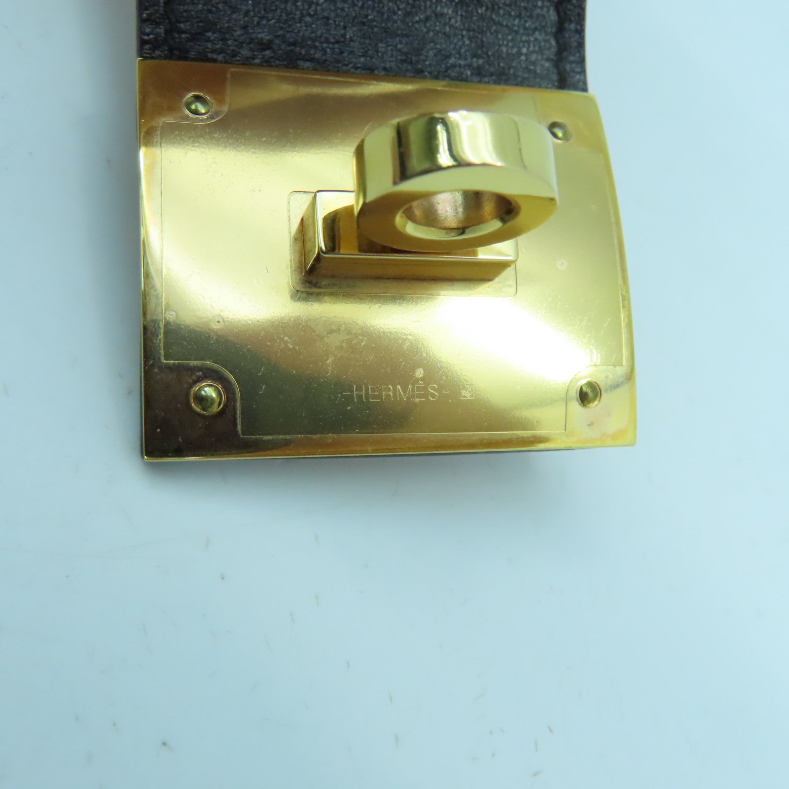 HERMES Swift皮革Kelly Dog Bracelet金扣手鐲黑色/啡色