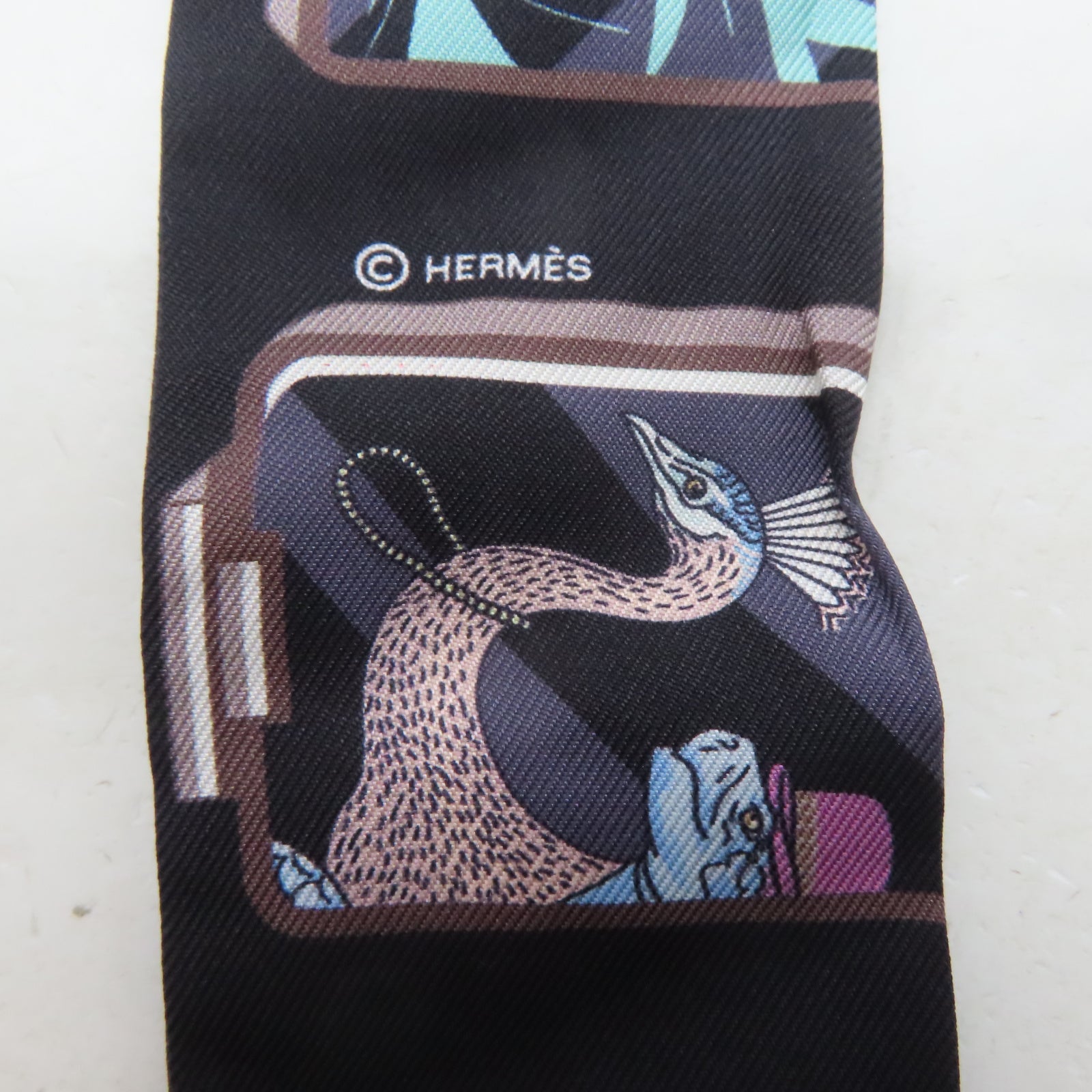 HERMES 絲質Twilly絲巾黑色