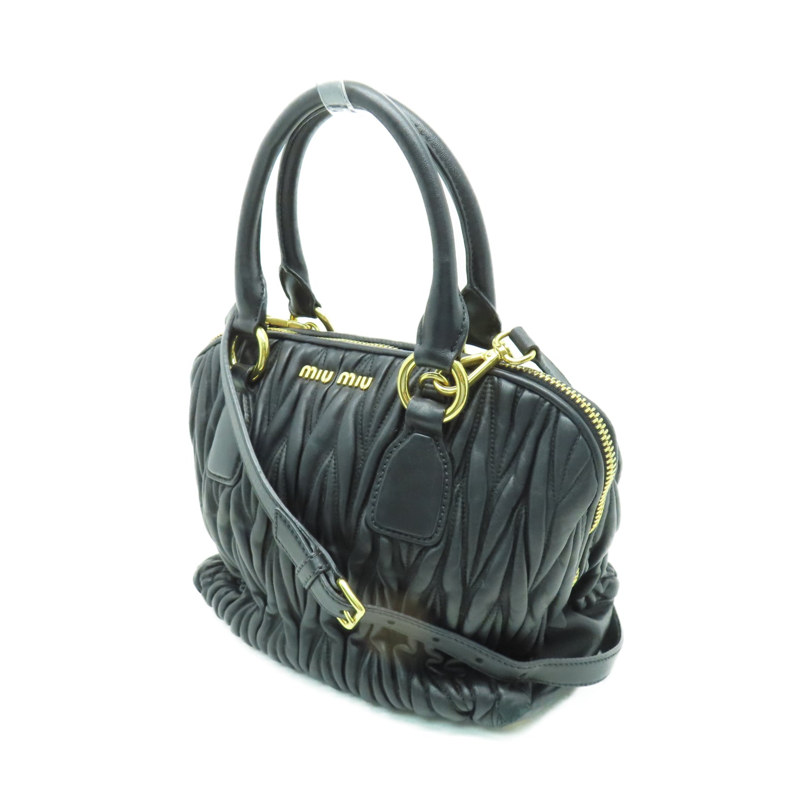 Miu Miu 羊皮皮革2 Way Shoulder金扣手挽肩背兩用袋黑色