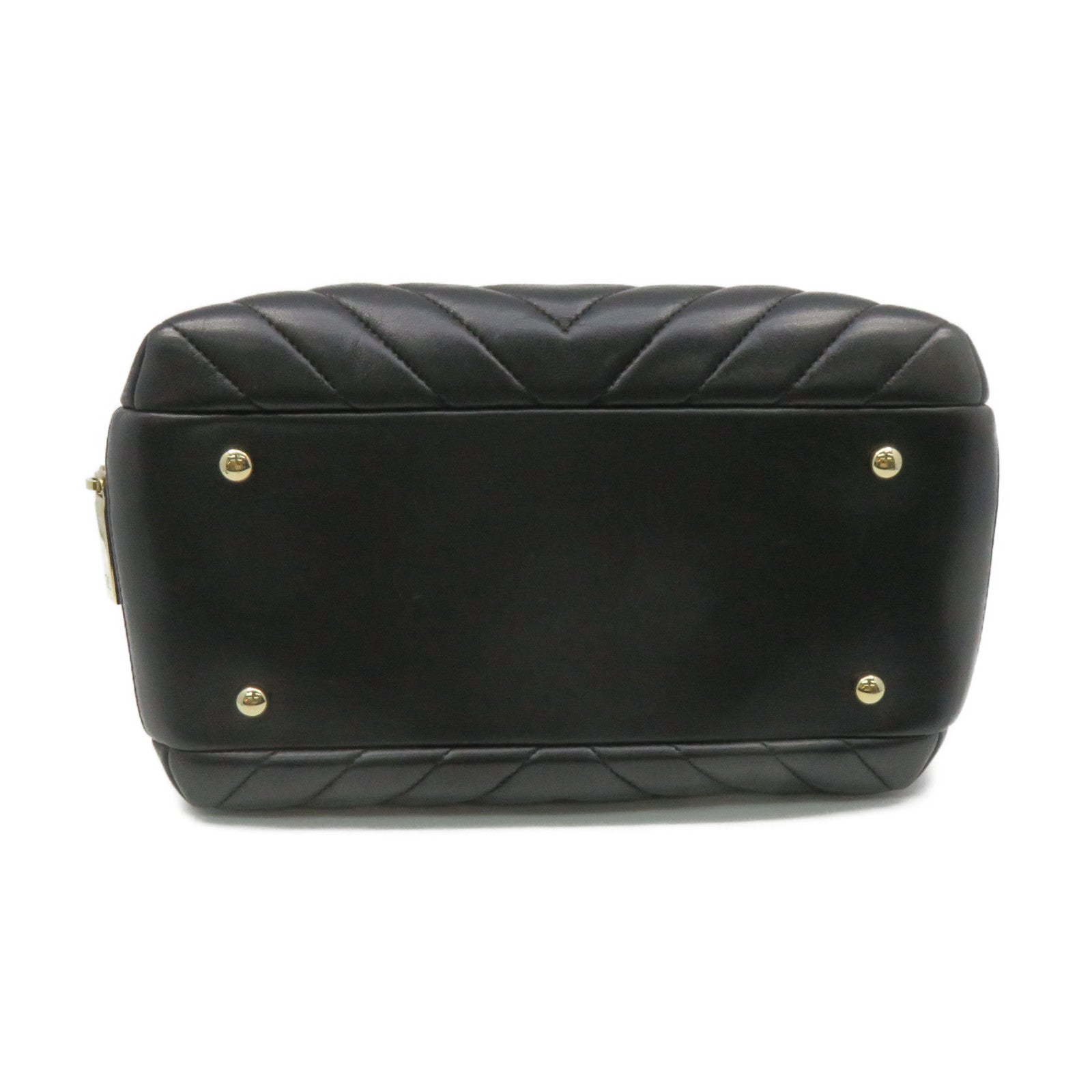 CHANEL 斜紋羊皮皮革2Way Shoulder Bag金扣鏈帶手挽肩背兩用袋黑色