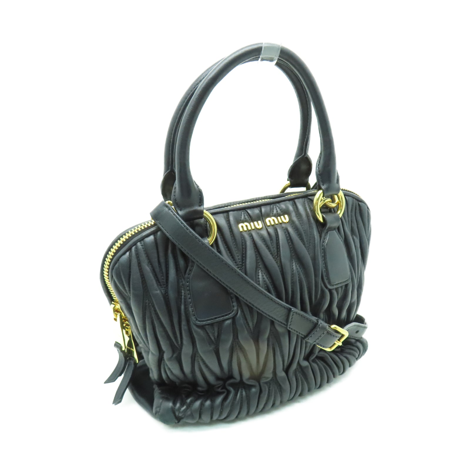 Miu Miu 羊皮皮革2 Way Shoulder金扣手挽肩背兩用袋黑色