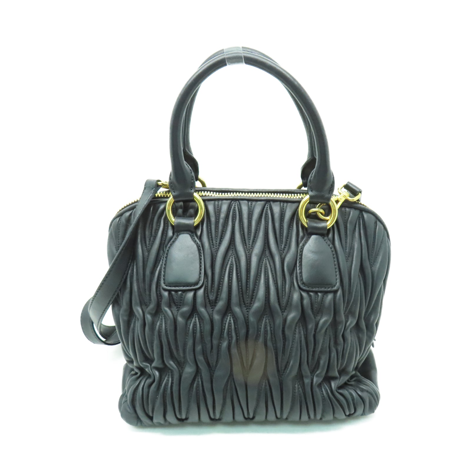 Miu Miu 羊皮皮革2 Way Shoulder金扣手挽肩背兩用袋黑色