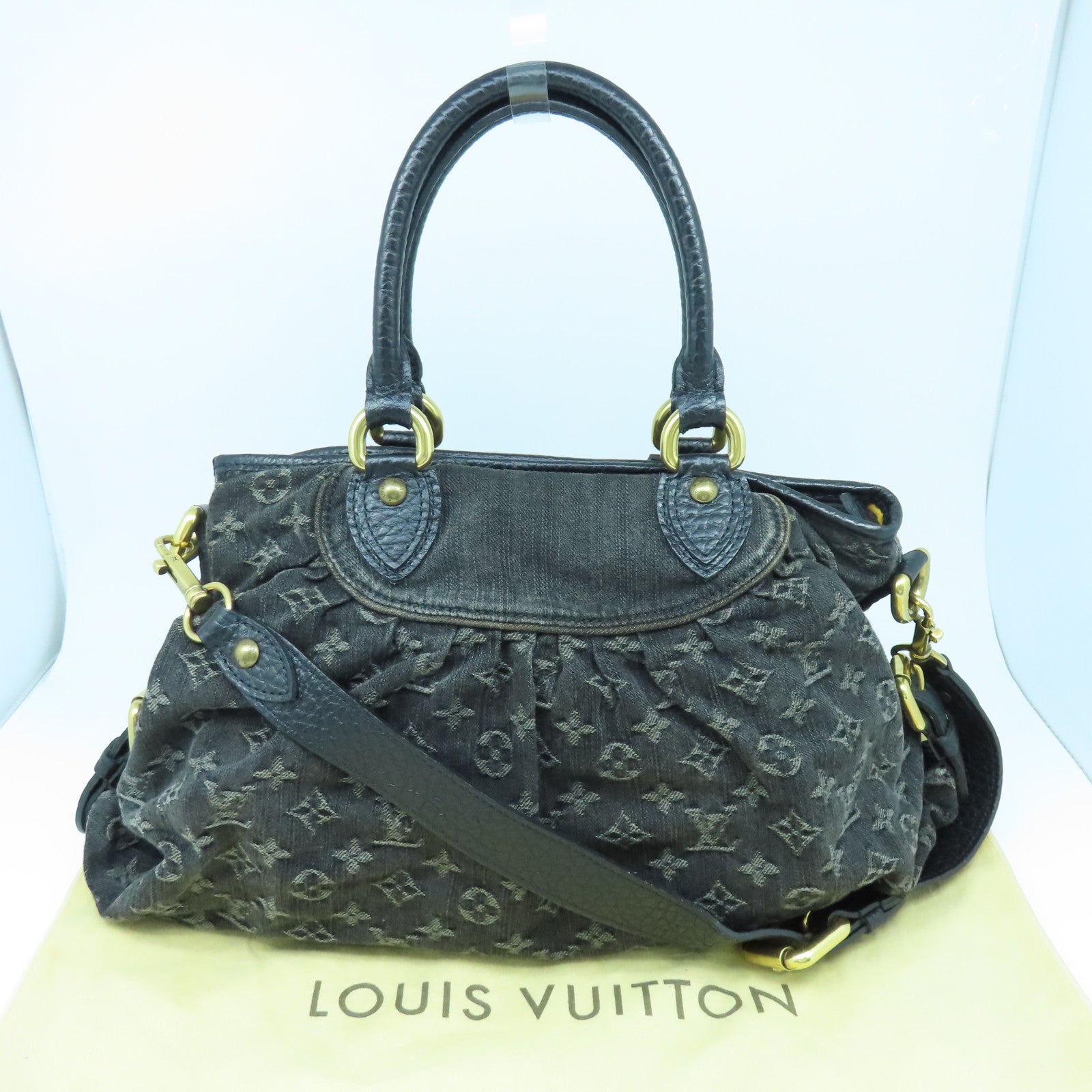 LOUIS VUITTON Monogram Denim Neo Cabby GM金扣手挽肩背兩用袋黑色