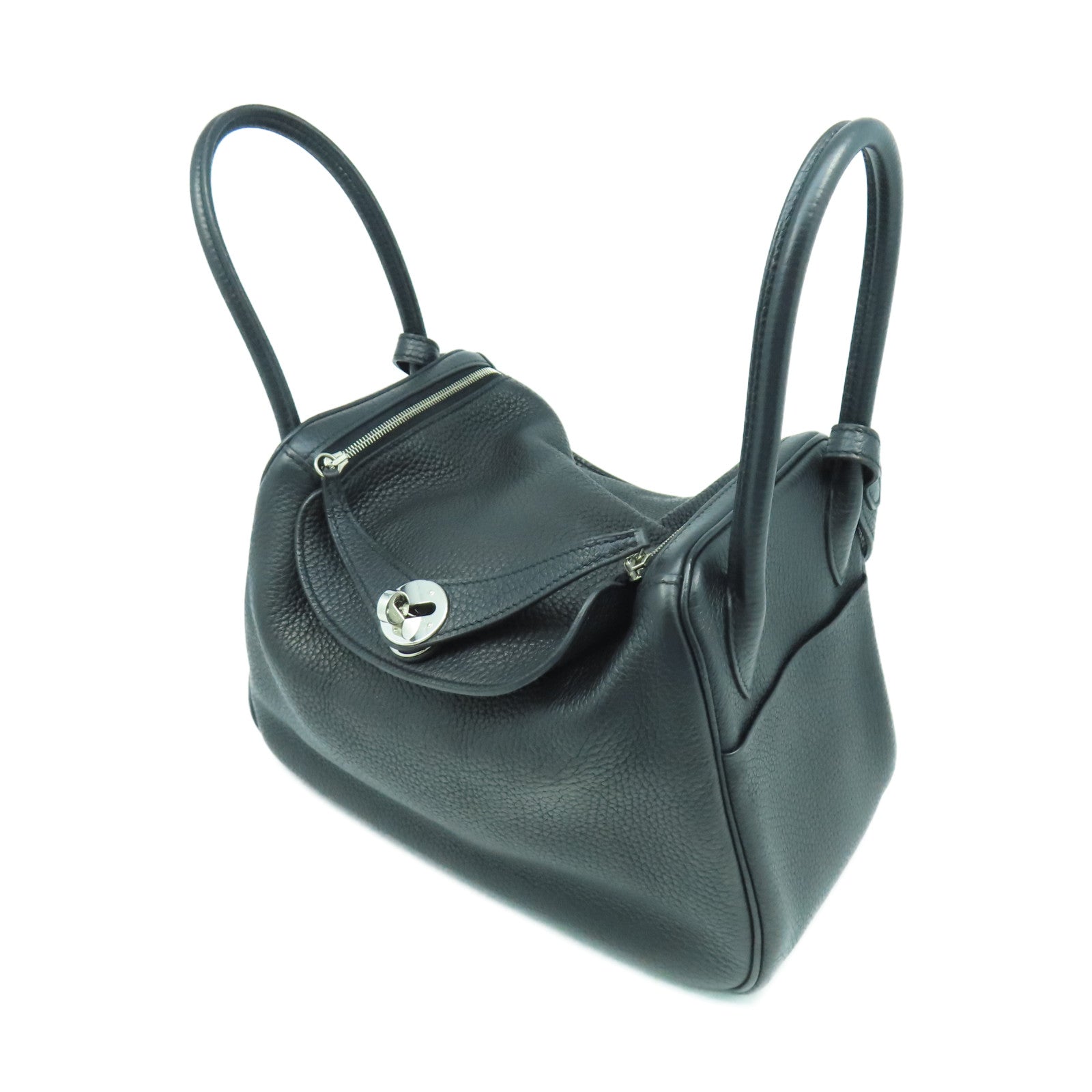 HERMES Taurillon Clemence皮革Lindy 26銀扣手挽肩背兩用袋黑色