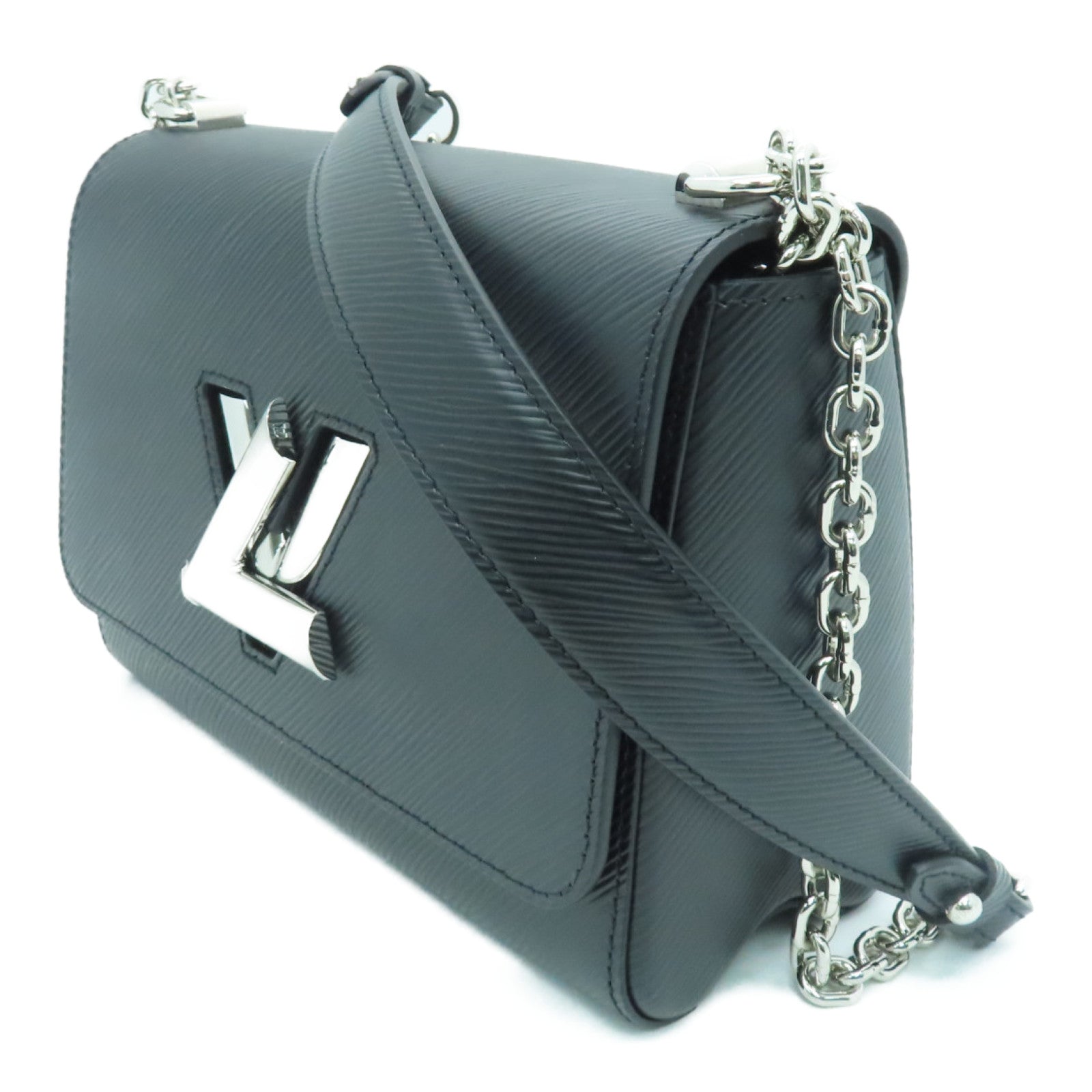 LOUIS VUITTON Epi Twist MM銀扣鏈帶肩背袋黑色