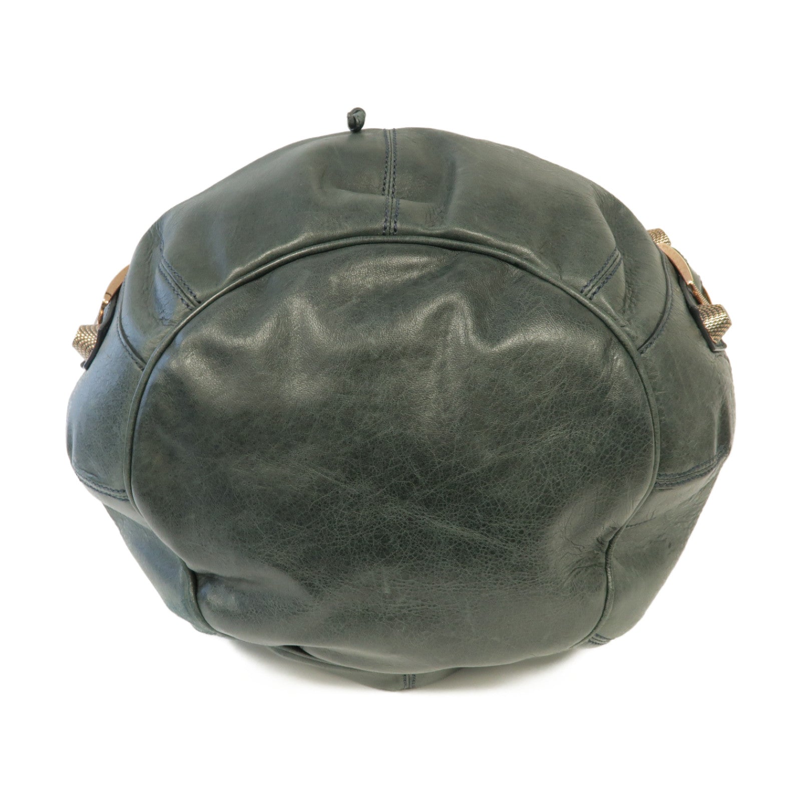 BALENCIAGA 皮革Giant Pom Pom金扣手挽肩背兩用袋深綠色