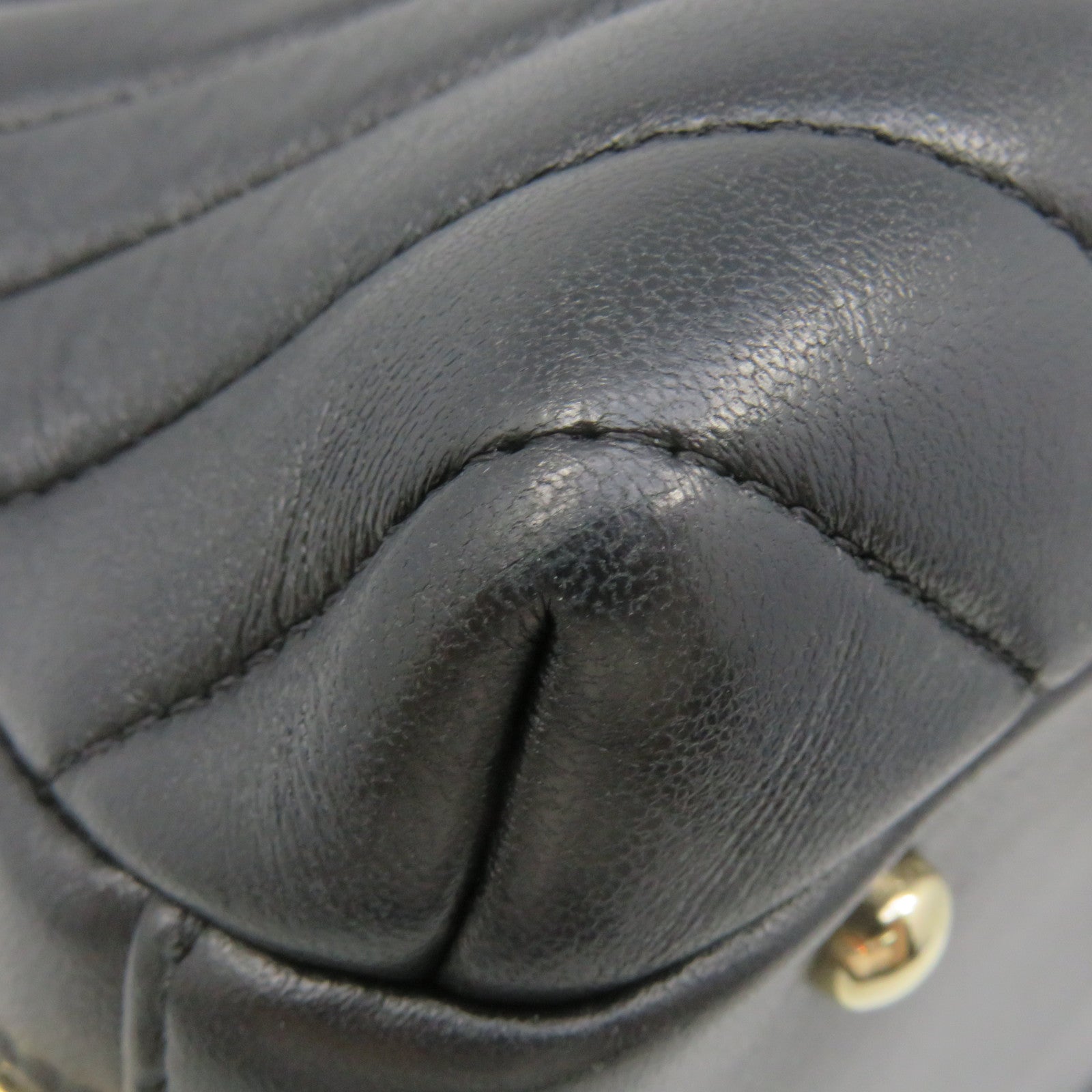CHANEL 斜紋羊皮皮革2Way Shoulder Bag金扣鏈帶手挽肩背兩用袋黑色