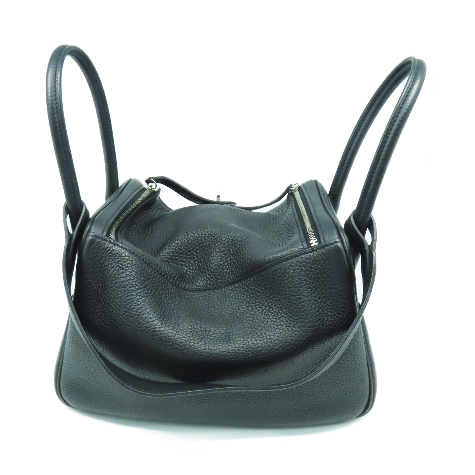 HERMES Taurillon Clemence皮革Lindy 26銀扣手挽肩背兩用袋黑色