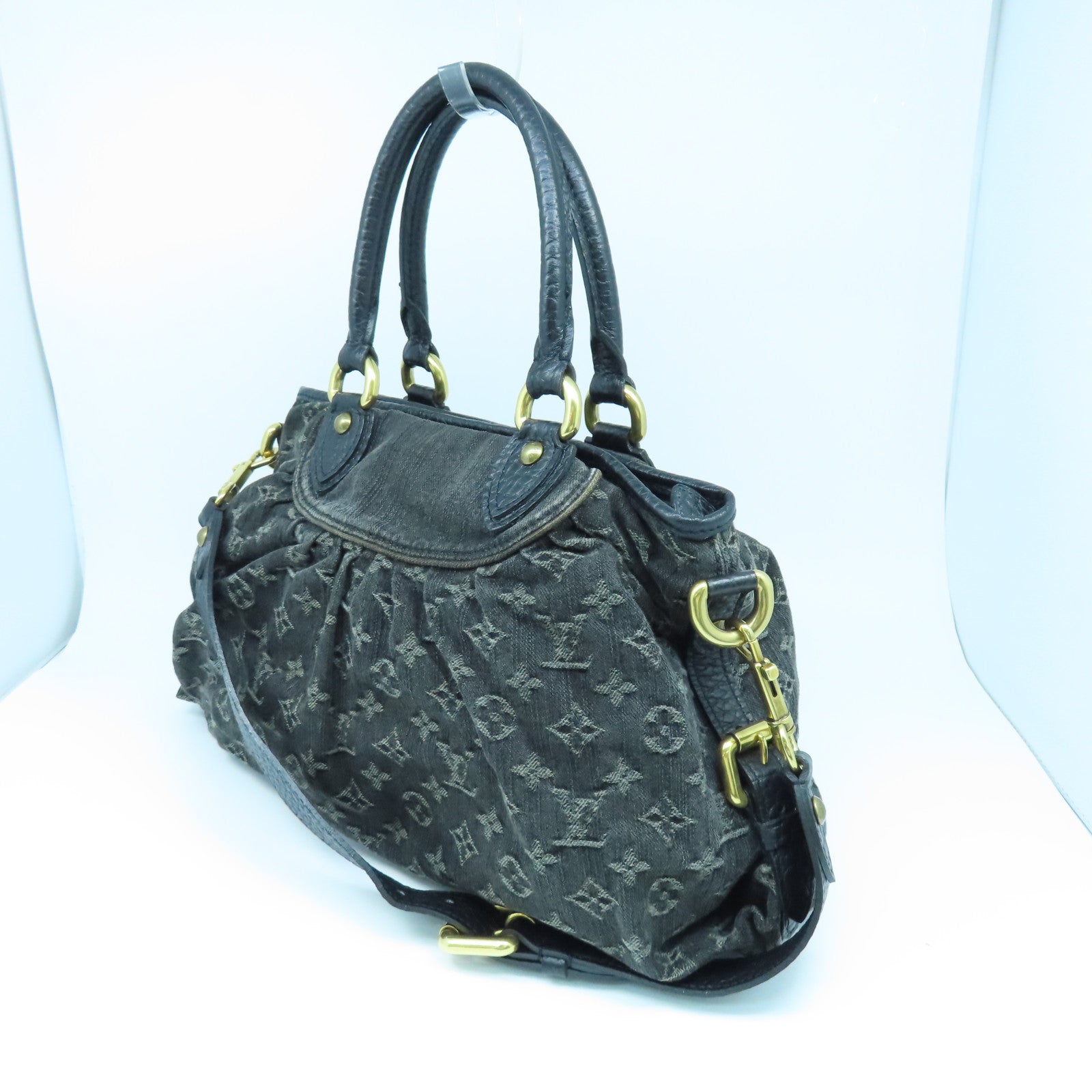 LOUIS VUITTON Monogram Denim Neo Cabby GM金扣手挽肩背兩用袋黑色